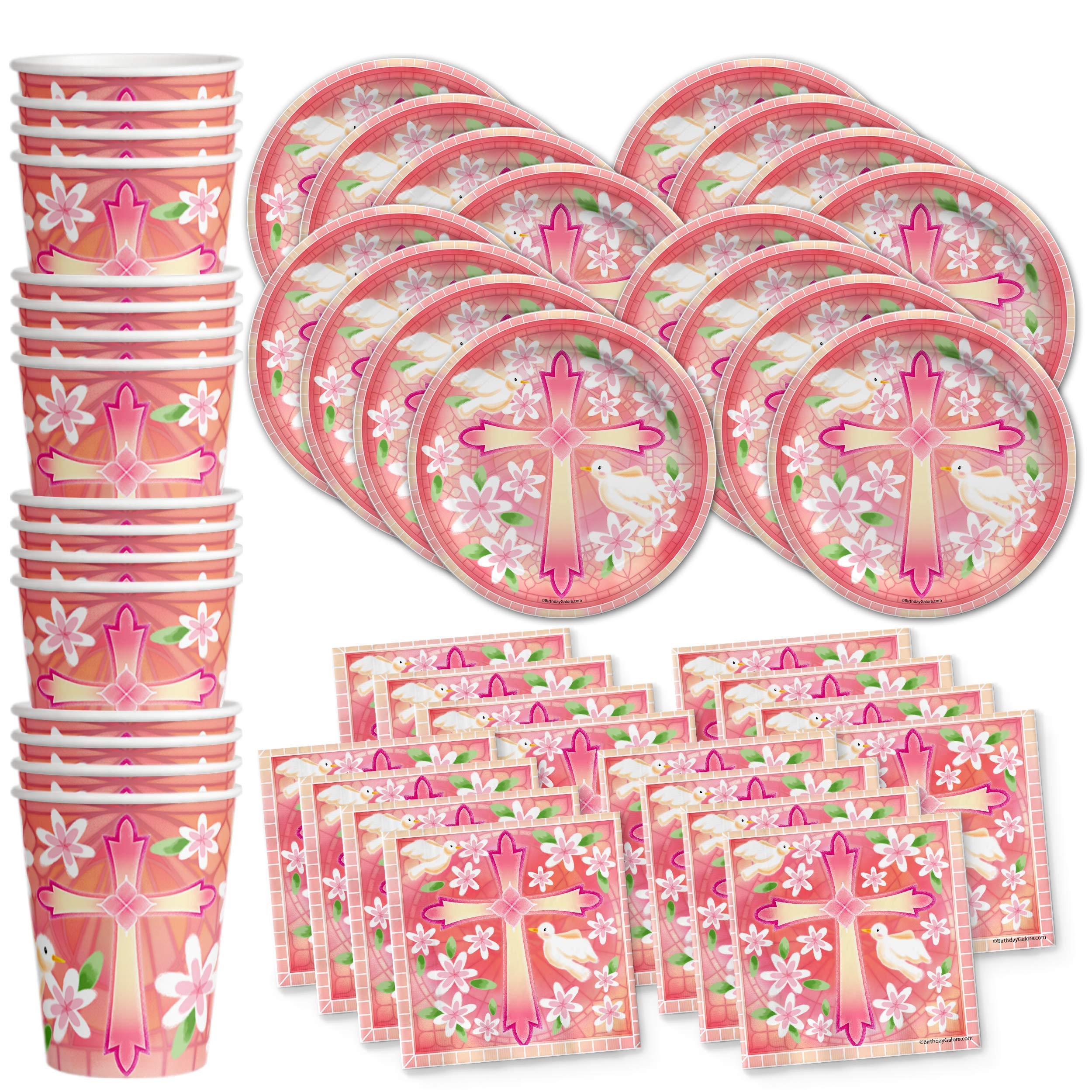 Baptism Girl Party Supplies Set - 16-Piece Tableware Kit with Plates, Napkins & Cups for Christening Celebrations & Baby Showers