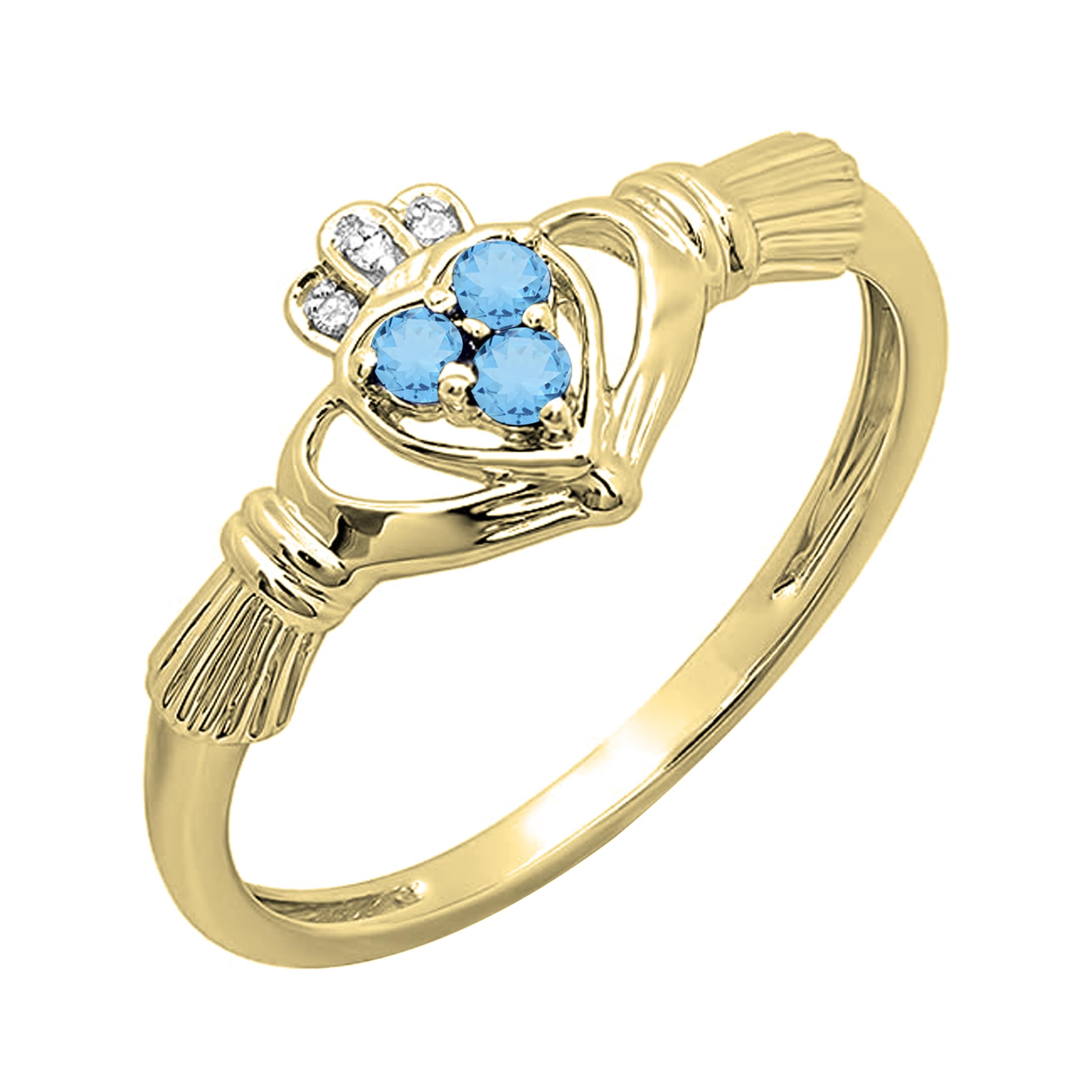 Dazzlingrock 10K Solid Gold Claddagh Heart Ring with Natural Blue Topaz & White Diamonds – Irish Love & Friendship Promise Ring for Women | Perfect for Anniversaries, Engagements & Special Occasions
