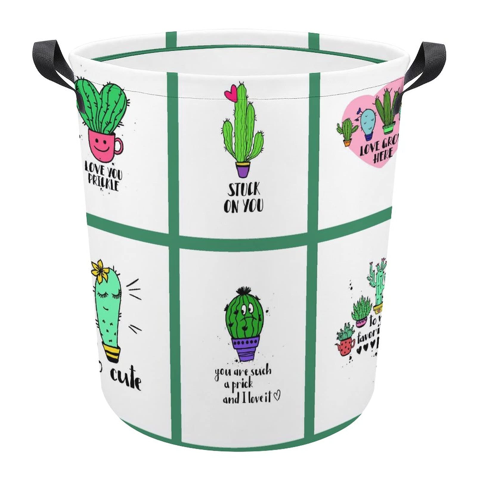 Funny Cactus & Succulent Print Laundry Basket - Clothes Hamper for Toy Storage, Bedroom & Kids Room Organization