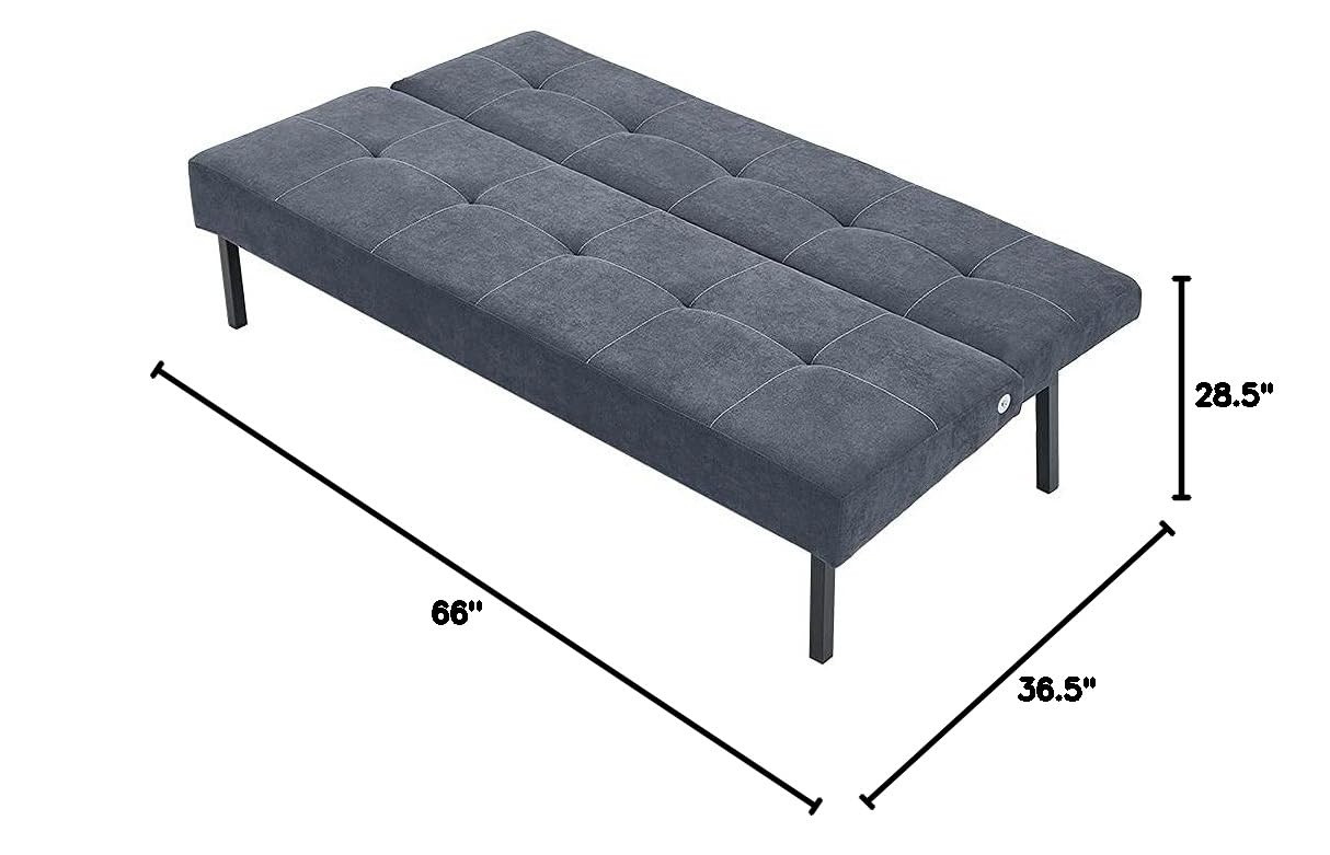 Modern Convertible Futon Sofa Bed for Small Spaces - Grey Sleeper Couch for Living Room, Apartment, Dorm | Space-Saving Multi-Functional Furniture for Guests & Daily Use