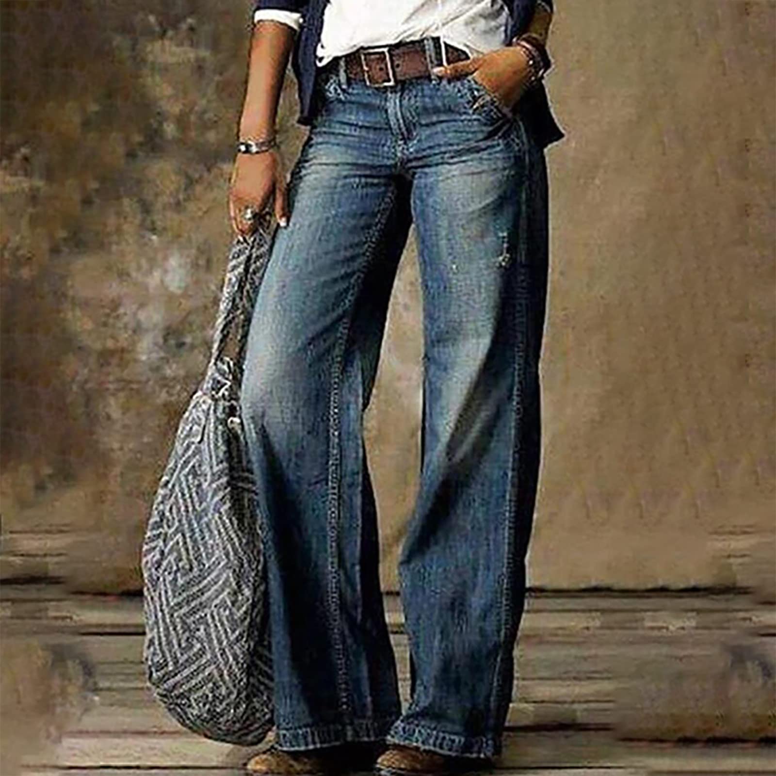 Women's Fashion Retro Literary Print Casual Loose Pants - Plus Size High Waisted Wide Leg Trousers for Fall & Winter Outfits | Boho Chic Office Wear & Weekend Comfort