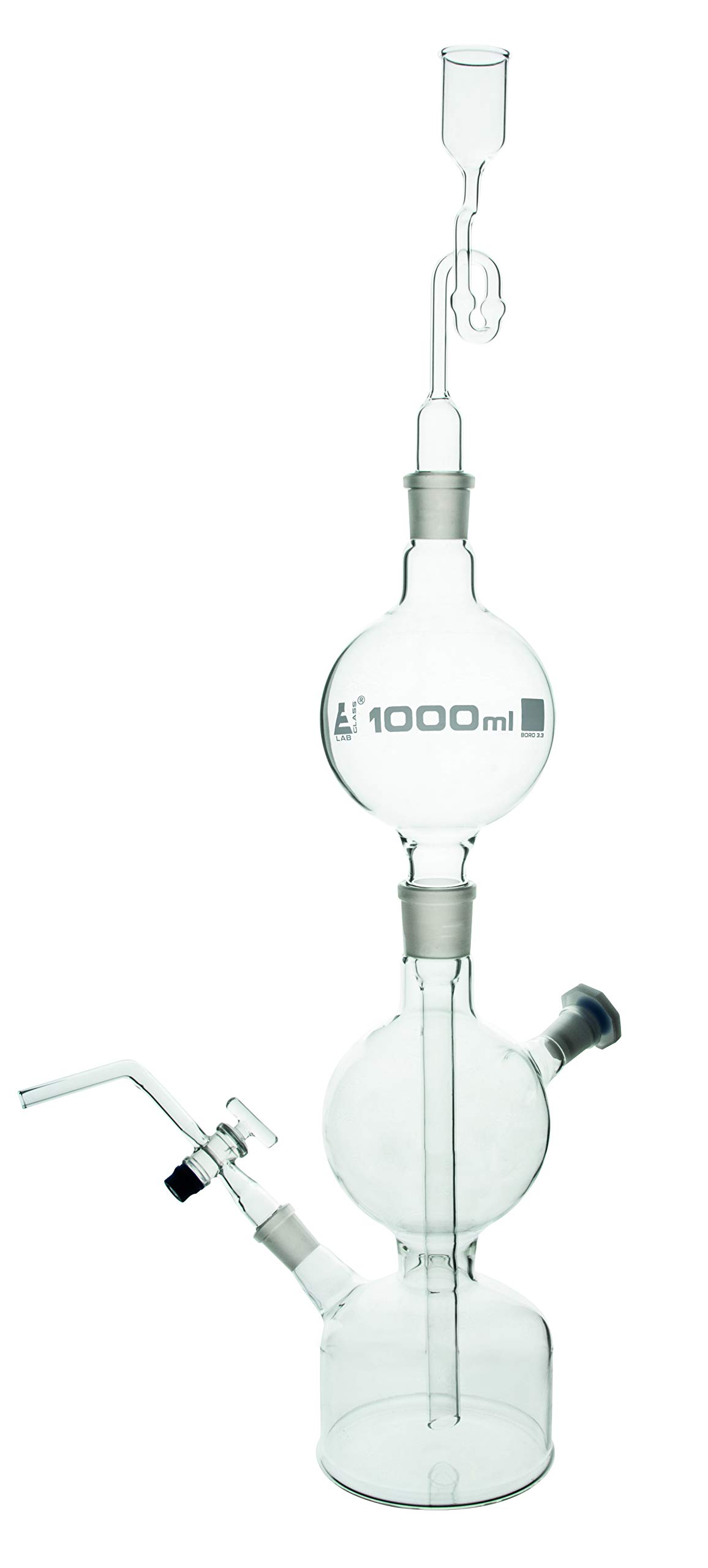 EISCO Kipp's Gas Generator - 1000mL Borosilicate Glass Lab Equipment for Chemistry Experiments & Science Education