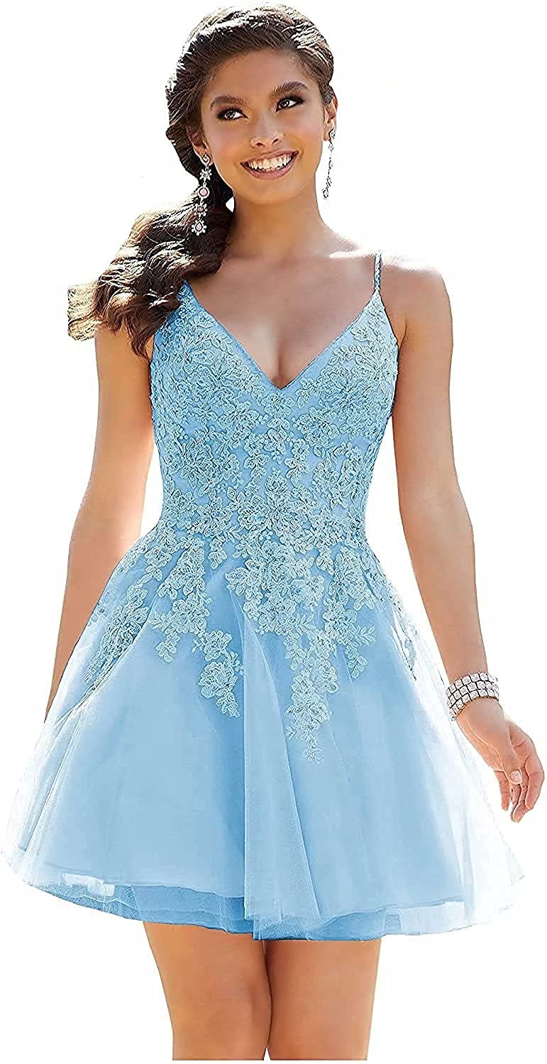 Elegant Women's Lace Prom Dresses V-Neck Short Homecoming Evening Gowns for Teens - Perfect for Prom Night, Homecoming Dance & Special Occasions