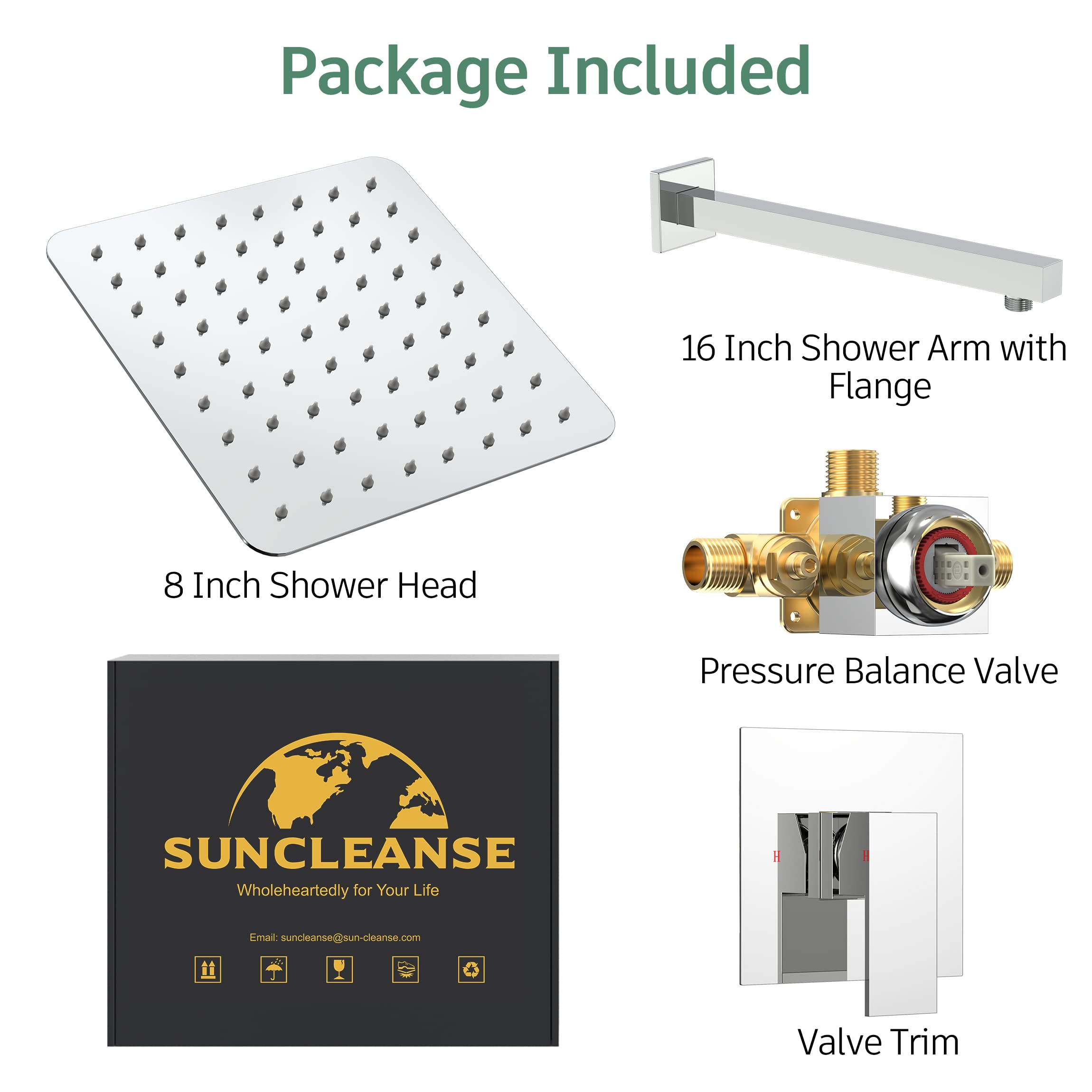 Premium 8 Inch Square Shower Faucet Set with Valve - Single Handle Shower Trim Kit with Extra Long Shower Arm & Polished Chrome Finish | Perfect for Modern Bathroom Renovation & Spa-Like Shower Experience