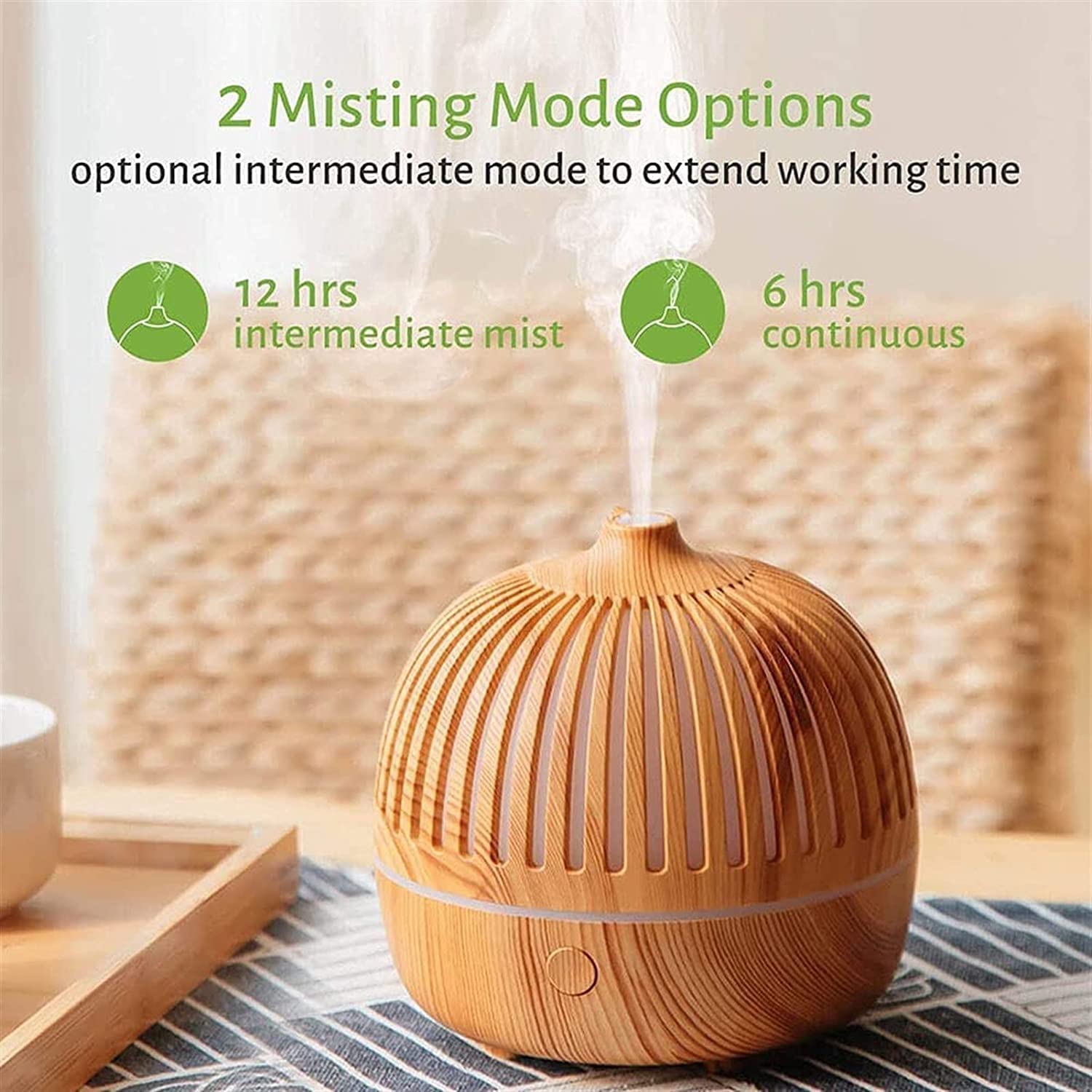 180ml Ultrasonic Wood Grain Essential Oil Diffuser & Humidifier - USB Aroma Mist Maker with LED Light (Black) for Home, Office, Yoga & Spa Relaxation