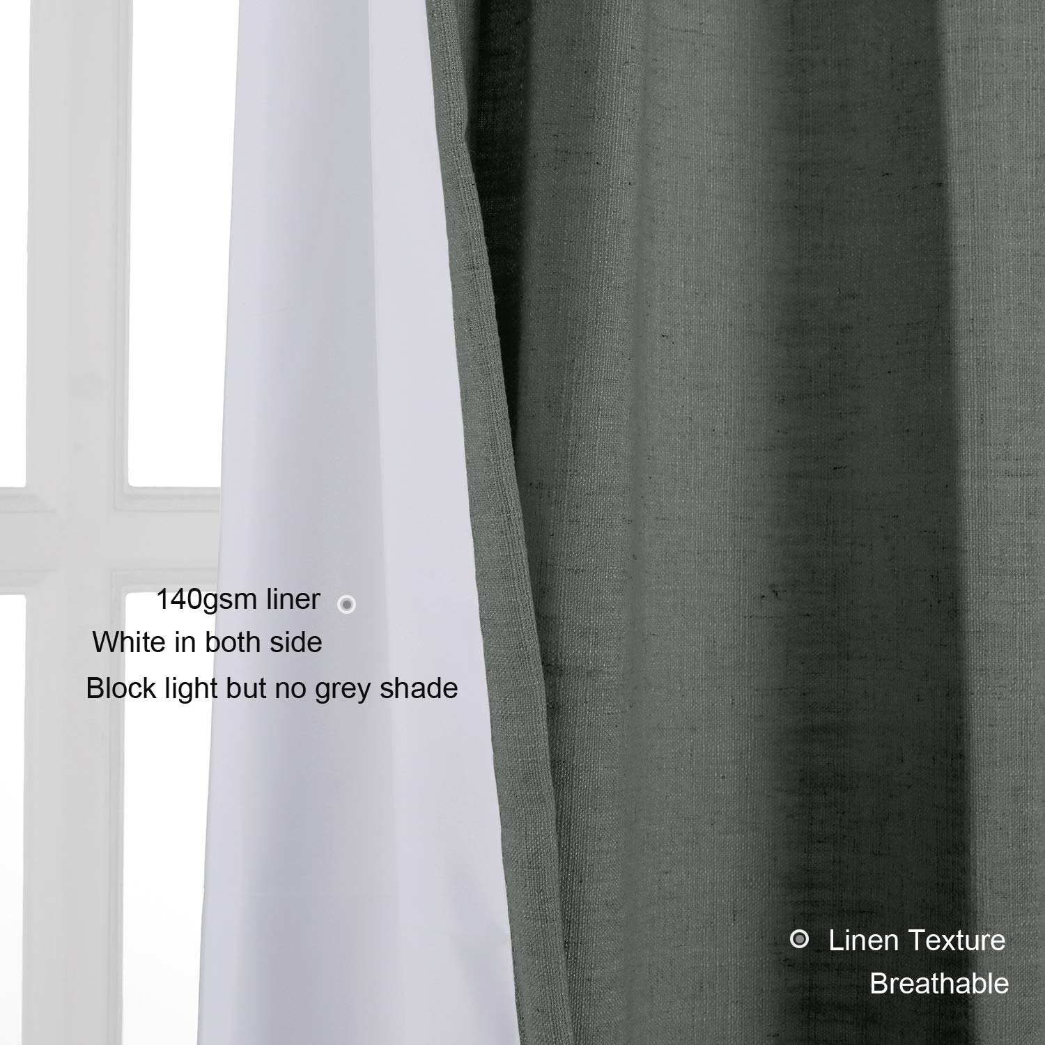 ChadMade 100% Blackout Linen Curtains 100W x 84L Inches - Room Darkening Window Drapes with 4-in-1 Header (Rod Pocket, Back Tab, Flat Hooks, Hook Belt) in Carbon Grey - Perfect for Bedroom, Living Room & Home Theater Light Blocking (1 Panel)