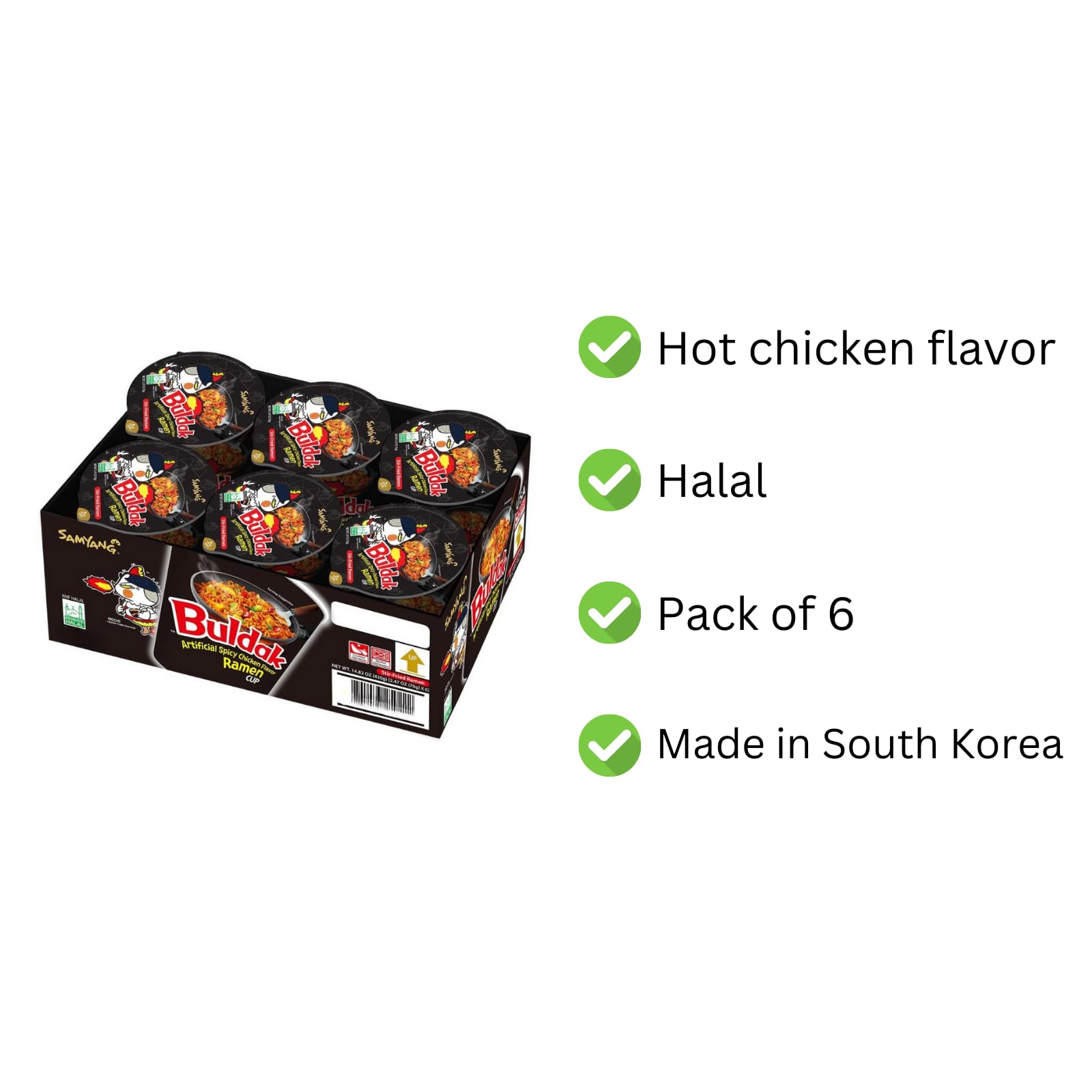 Samyang Buldak Spicy Hot Chicken Stir Fried Cup Noodles (6-Pack) - Instant Korean Ramen for Quick Meals, Snacks & Late Night Cravings