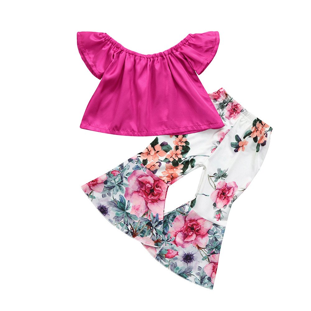 2-Piece Baby Girl Outfits Set - Toddler Shoulder Tops + Floral Pants, Cute School Clothes for Girls | Perfect for Playdates, Preschool & Family Photos