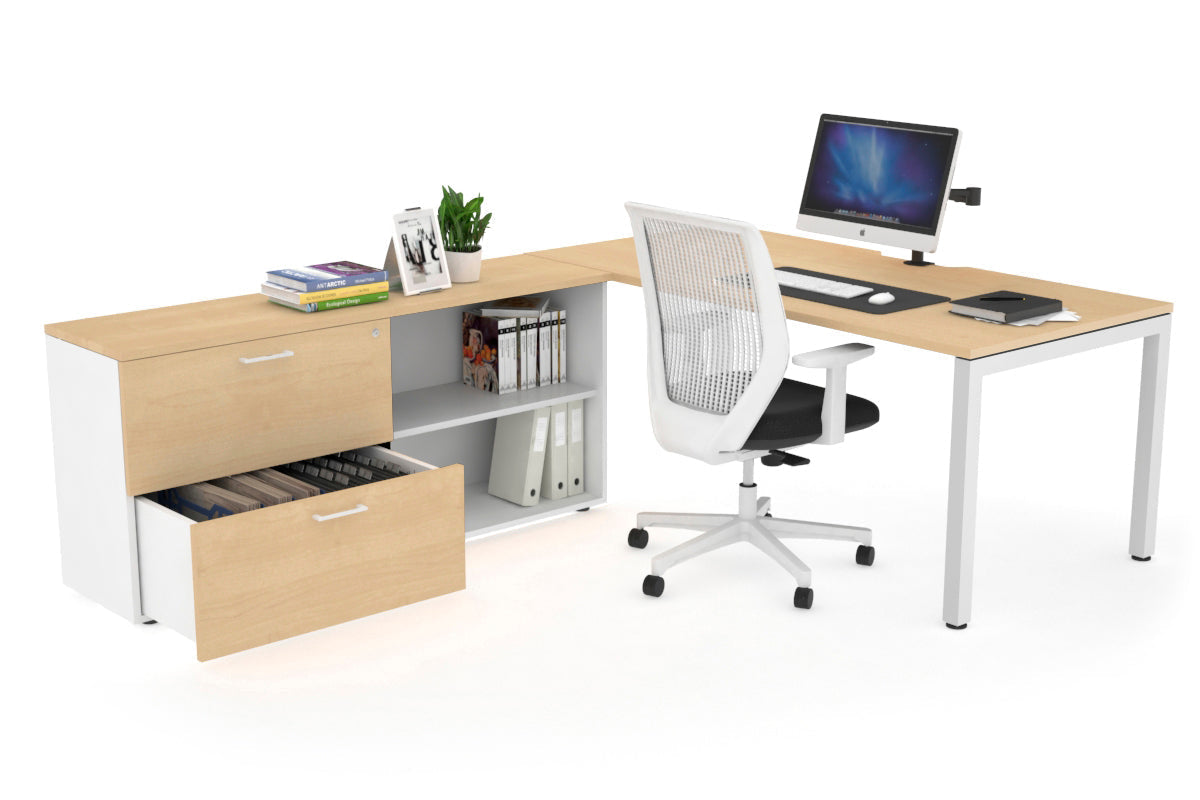 Quadro Square Executive White Frame Office Desk [1600L x 800W with Cable Management] - Perfect for Modern Workspaces & Home Offices
