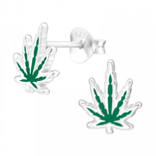Kids Silver Cannabis Leaf Stud Earrings - Hypoallergenic & Lightweight - Perfect for Teens, Festivals, and Boho Fashion
