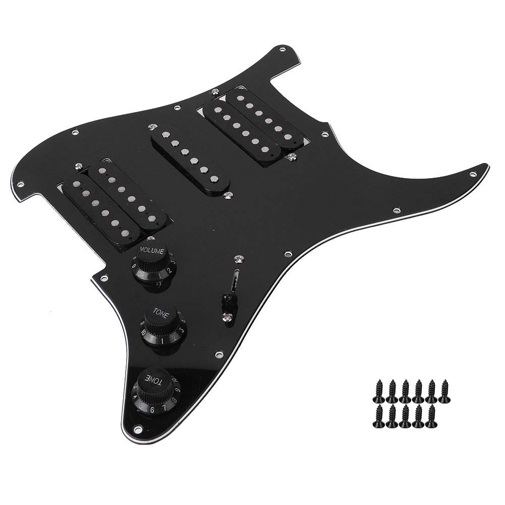 HSH Pickup Loaded Prewired Electric Guitar Pickguard - Metal PVC Pickguard for Strat with Humbucker (Black) | Perfect for Guitar Upgrades & DIY Repairs