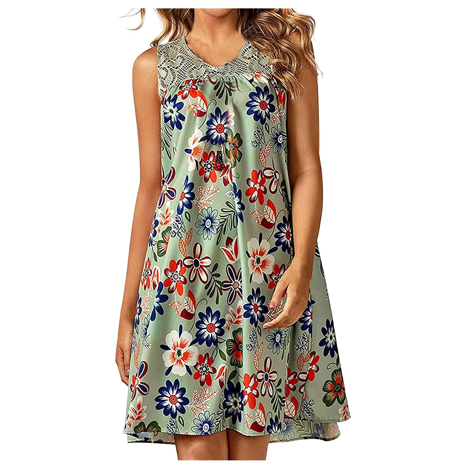 Floral Print Lace A-Line Dress for Women - Sleeveless Summer Swing Dress for Casual & Evening Wear | Perfect for Beach Parties, Weddings & Date Nights