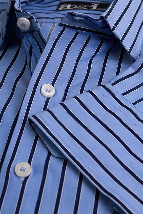 Premium Blue & Black Pinstripe Formal Dress Shirt for Men - Business, Office & Wedding Attire | Slim Fit Button Down Shirt for Professional & Special Occasions