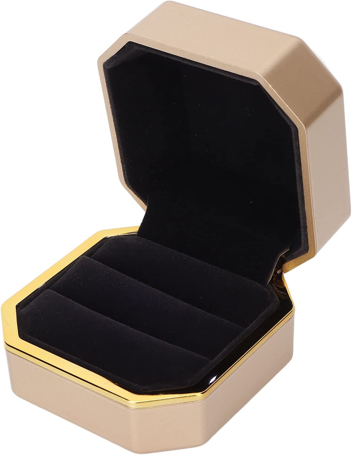 Premium Lighted Jewelry Gift Box with Soft Flocking Interior - Scratch-Resistant Engagement Ring Box for Proposals & Special Occasions (Red, Gold)