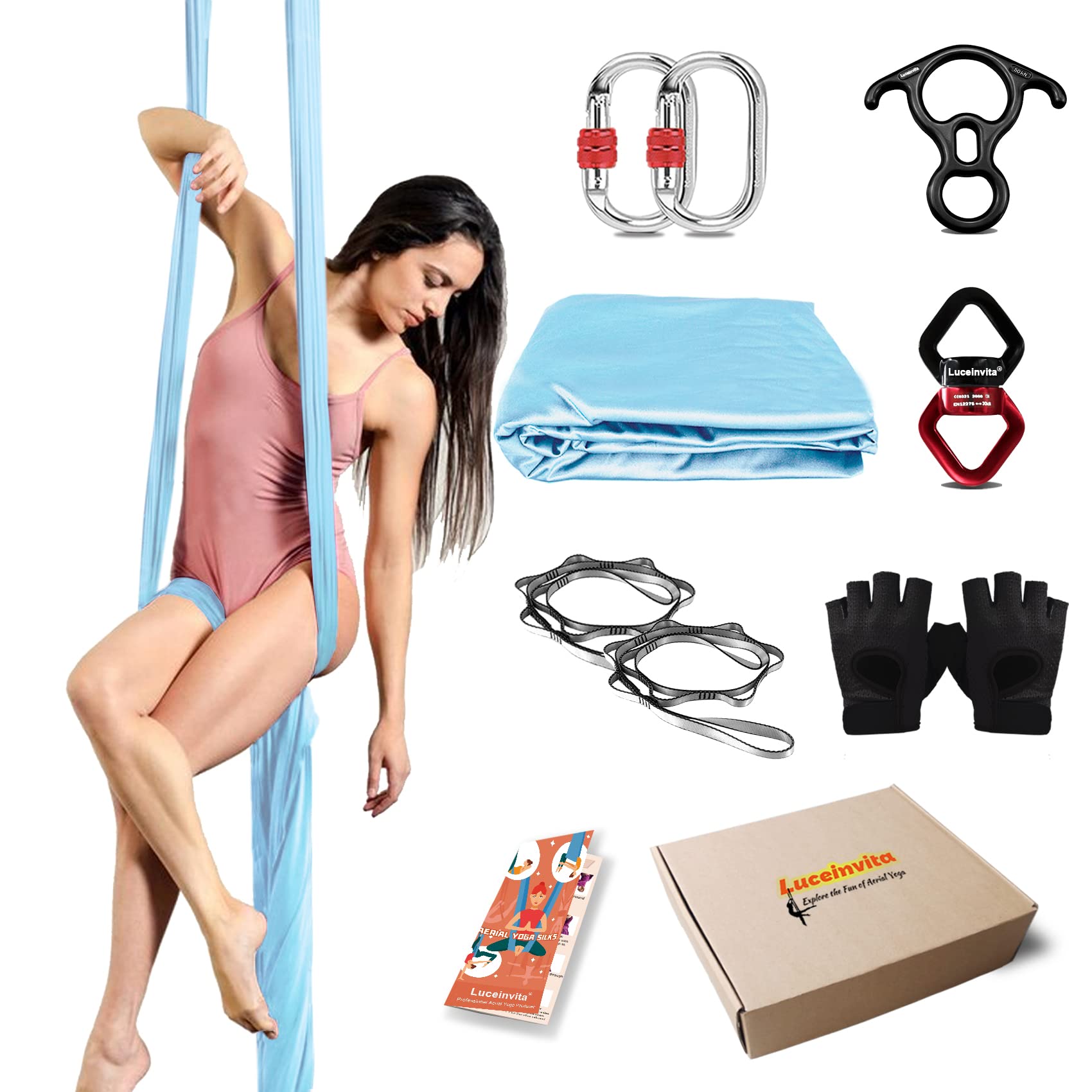 Aerial Yoga Hammock Kit - Professional Nylon Tricot Fabric for Home & Outdoor Use - Includes Full Hardware for Gymnastics & Fitness - Perfect for Yoga, Pilates, and Aerial Dance Training