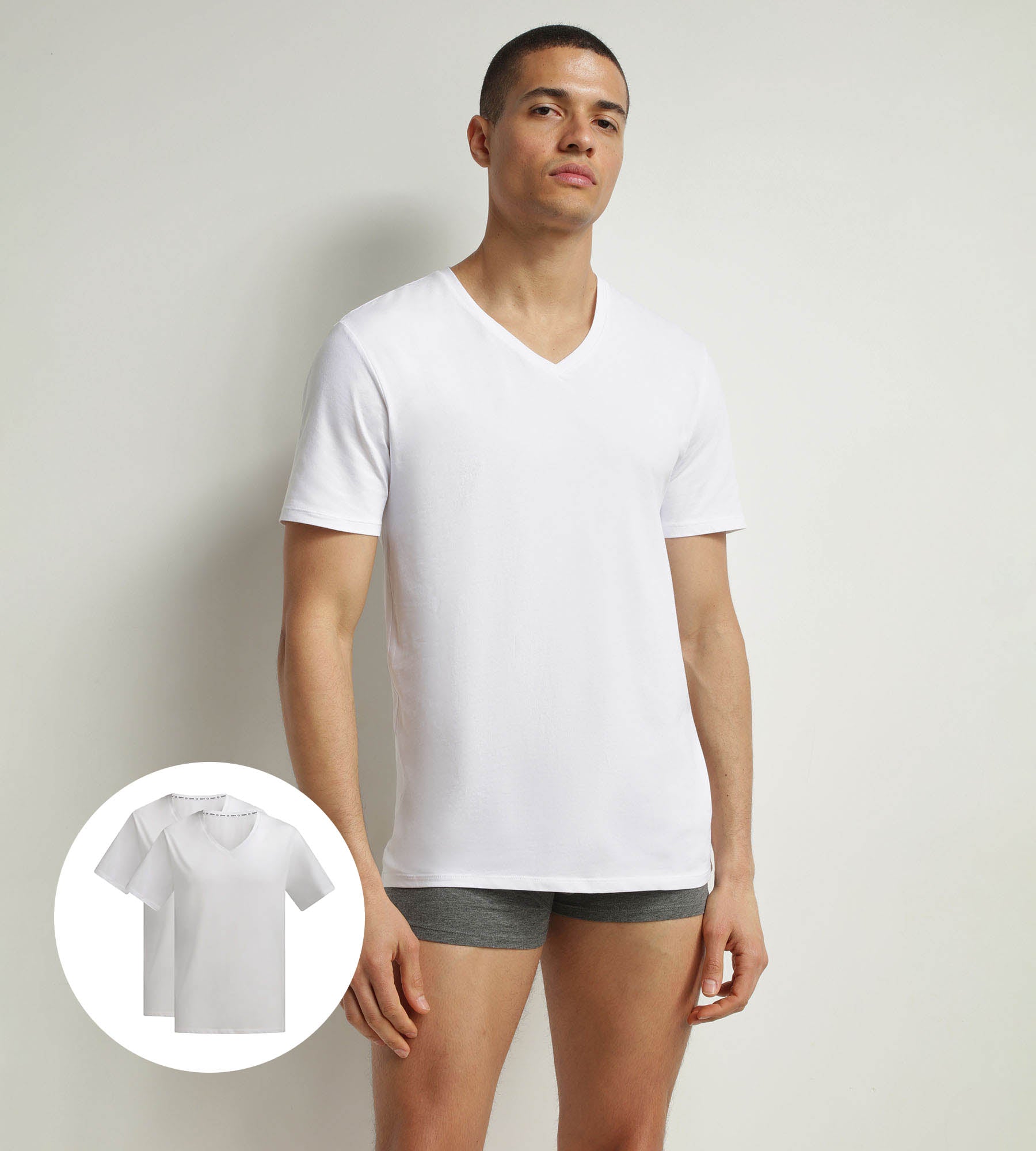 Organic Cotton Men's V-Neck T-Shirt 2-Pack - Soft Breathable White Tees for Casual Wear & Layering