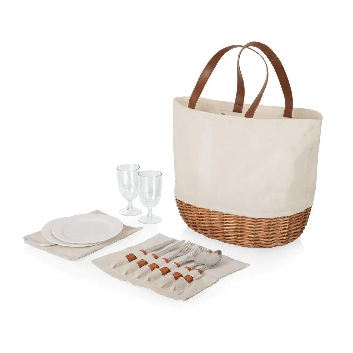 Stylish Canvas & Wicker Picnic Basket - 3 Color Options for Outdoor Picnics, Beach Trips & Camping Essentials