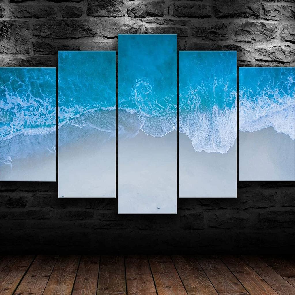 5 Panel Beach Shore View Canvas Wall Art - Coastal Landscape Painting for Home, Living Room, Office Decor - Unframed Wall Hanging - Perfect for Beach House, Vacation Rental & Coastal Themed Interiors