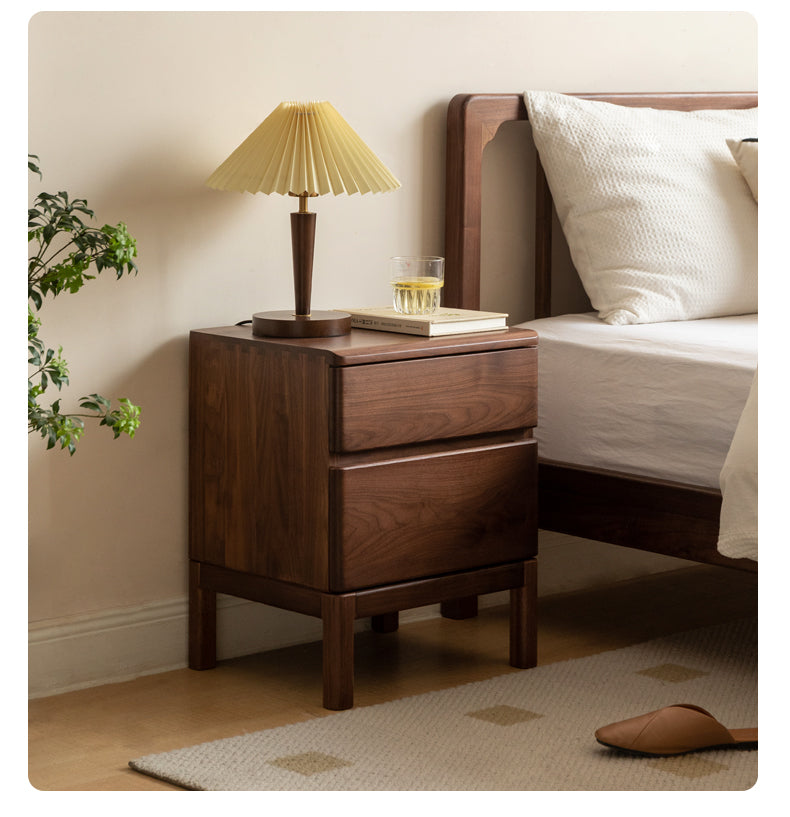 Premium Black Walnut & Ash Solid Wood Nightstand - Stylish Bedside Storage Table for Bedroom, Living Room, or Office