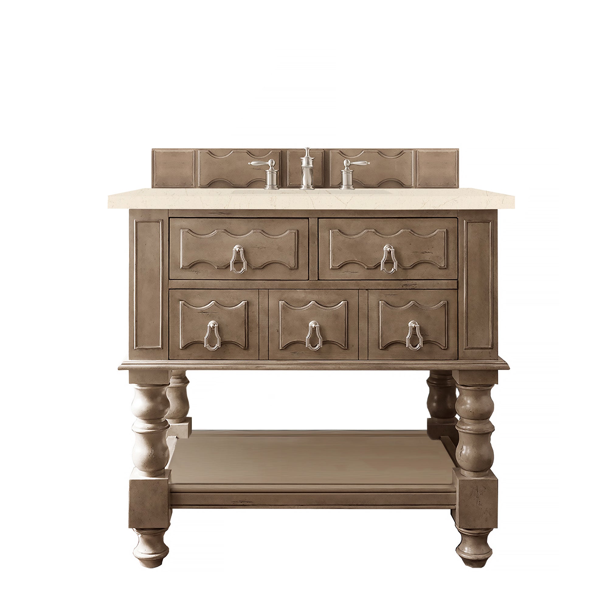 Castilian 36 Inch Single Bathroom Vanity with Empire Gray Finish & 3CM Eternal Marfil Quartz Countertop - Perfect for Modern Bathrooms, Powder Rooms & Home Renovations
