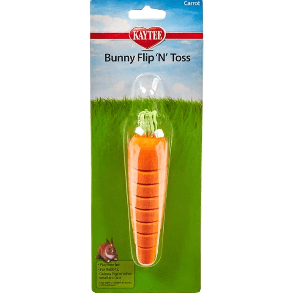 Kaytee Bunny Flip N Toss Carrot Toy for Small Pets - Chew & Play Activity Toy for Rabbits, Guinea Pigs, Chinchillas - Fun Enrichment Toy for Cage & Playtime