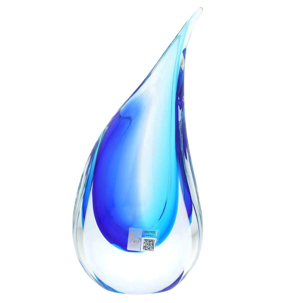 Venetian Murano Glass Sommerso Wave Vase in Aqua Blue - Handcrafted Italian Art Glass Vase for Home Decor, Wedding Centerpiece & Luxury Gift