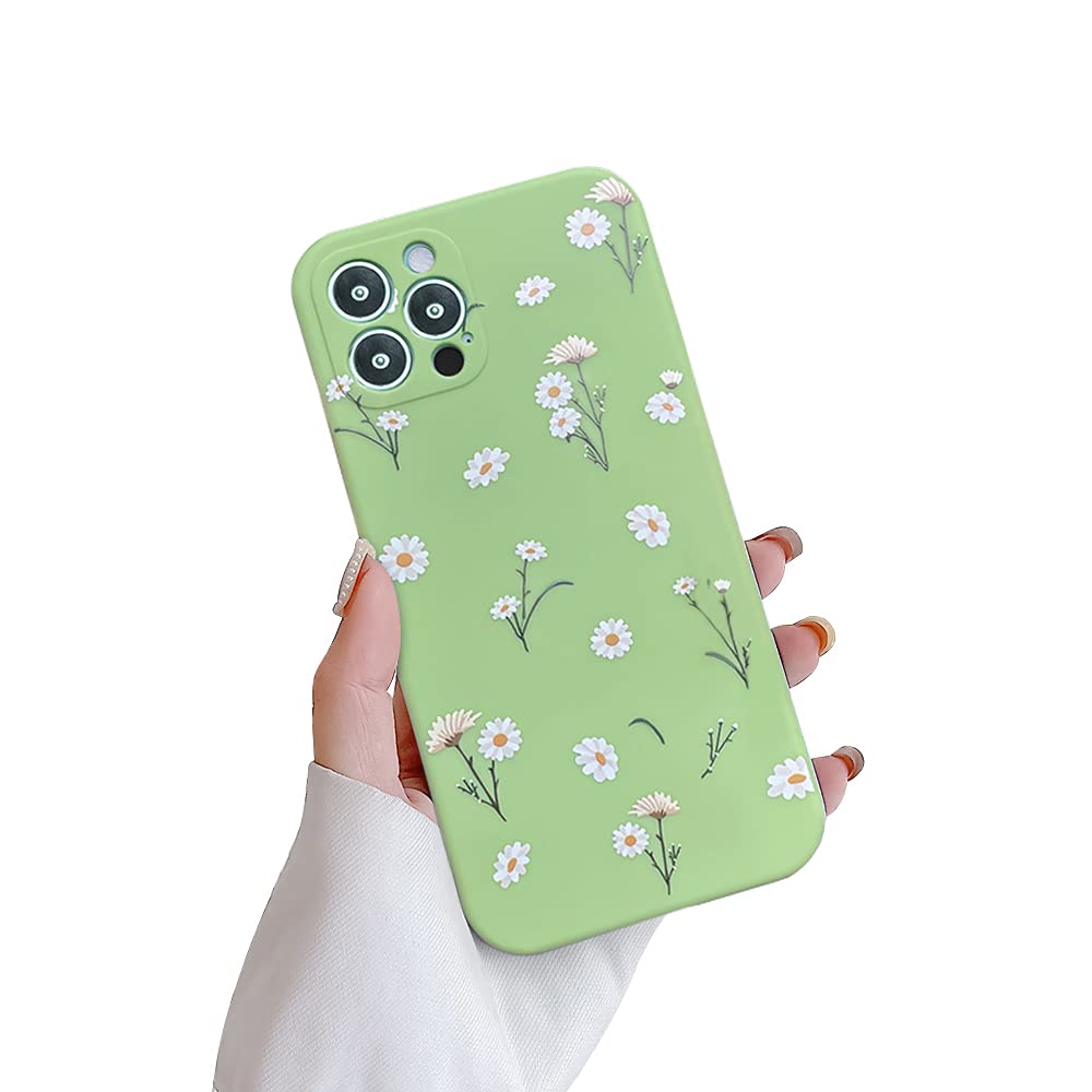 Ownest Vintage Floral Silicone Case for iPhone 12 Pro Max - Cute Daisy Flower Design, Soft TPU Protective Cover with Anti-Scratch Protection (Green) - Perfect Gift for Women & Girls, Ideal for Daily Use, Work, and Outdoor Activities