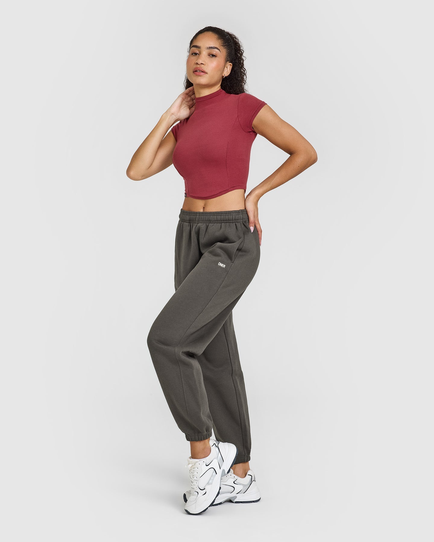 Mellow™ Rib Mid Mock Neck T-Shirt for Women - Soft Stretch Comfort Fit in Burnt Cherry | Casual Wear, Layering, Everyday Outfits