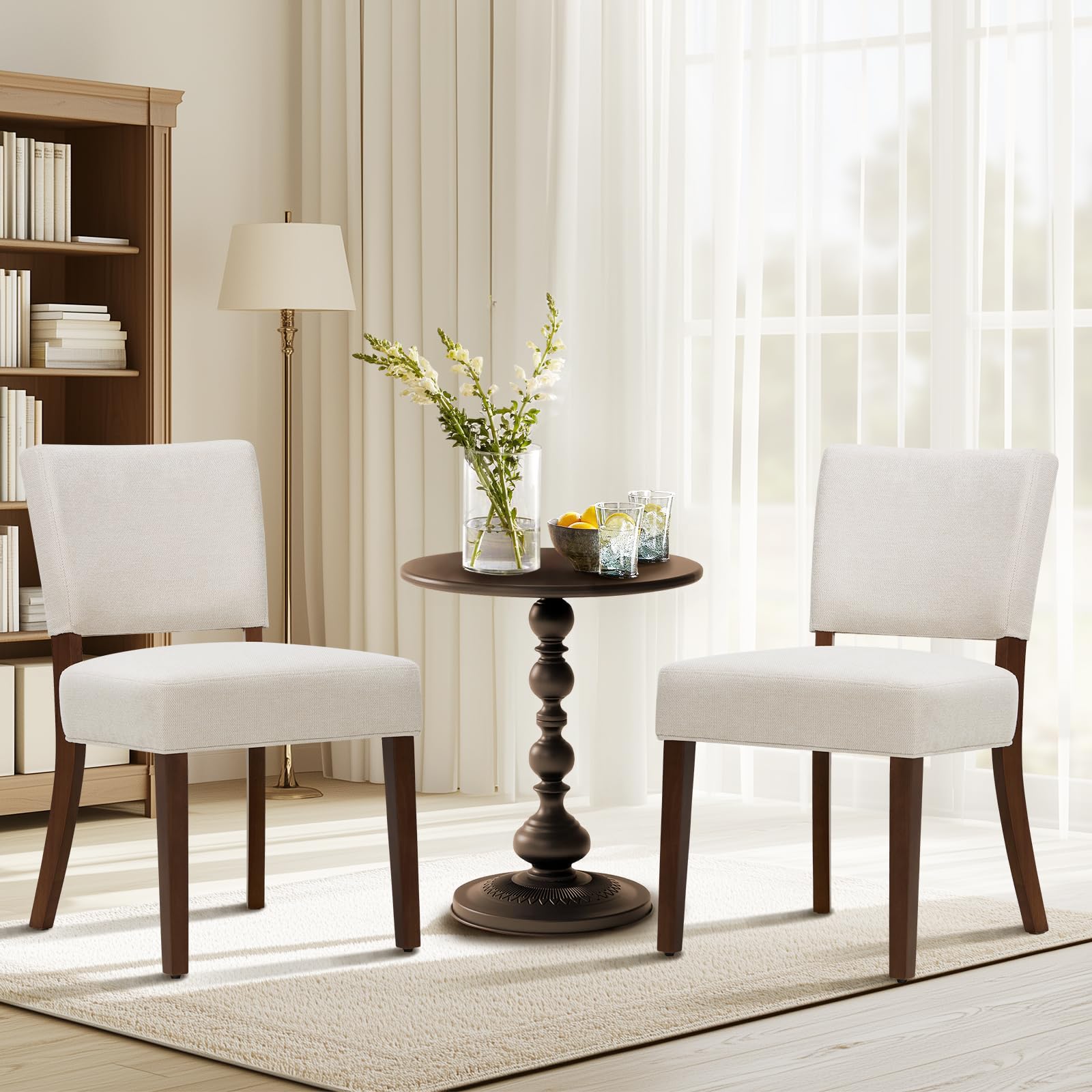 COLAMY Mid Century Modern Dining Chairs Set of 2 - Upholstered Kitchen Chairs with Open Back & Wood Legs, Farmhouse Style Beige Fabric Side Chairs for Dining Room, Kitchen, Restaurant | Perfect for Home Decor, Family Gatherings & Commercial Spaces