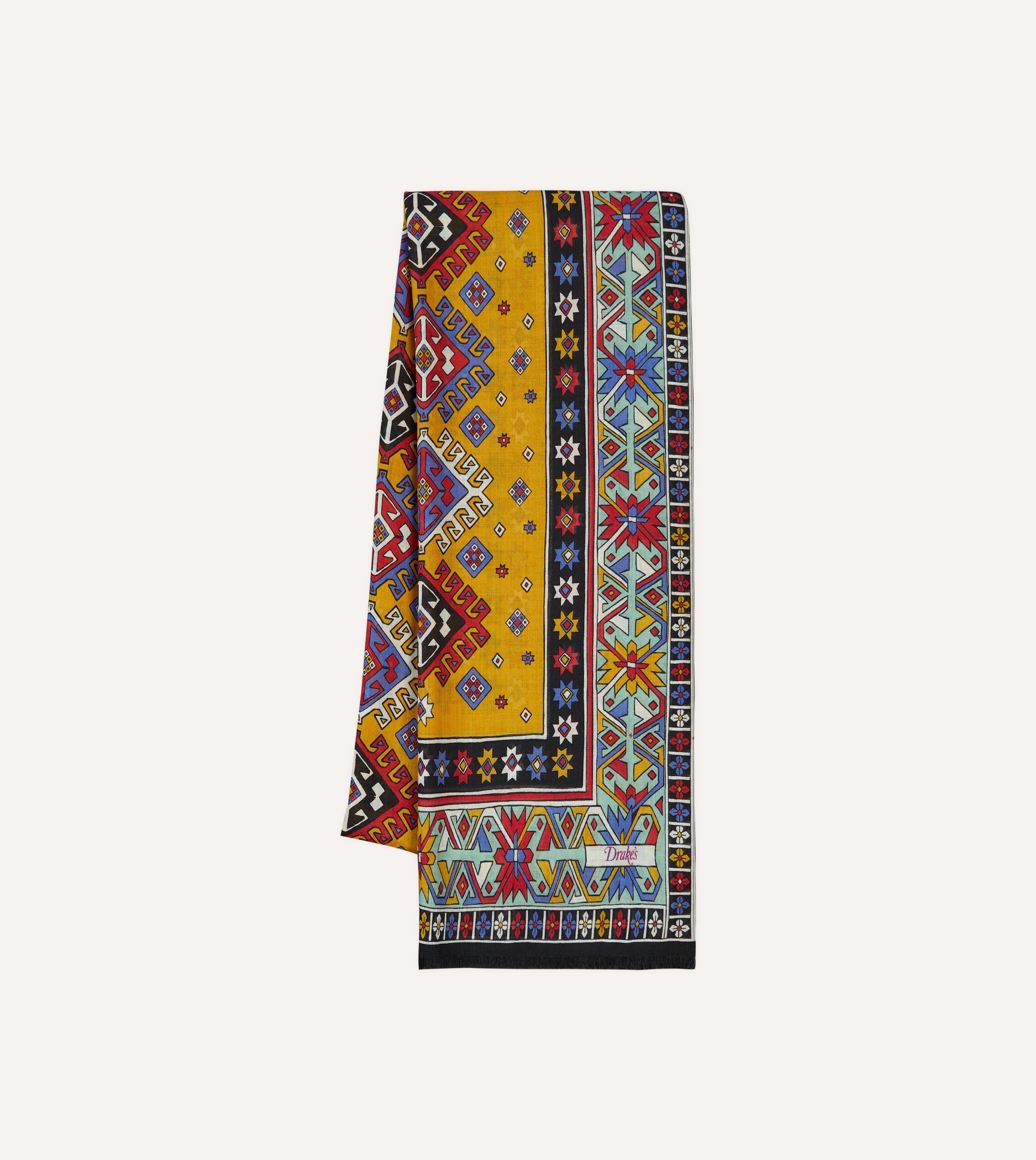 Luxury Gold & Green Kilim Print Tubular Wool Silk Scarf - Soft & Warm Winter Fashion Accessory for Women, Perfect for Office, Travel & Special Occasions