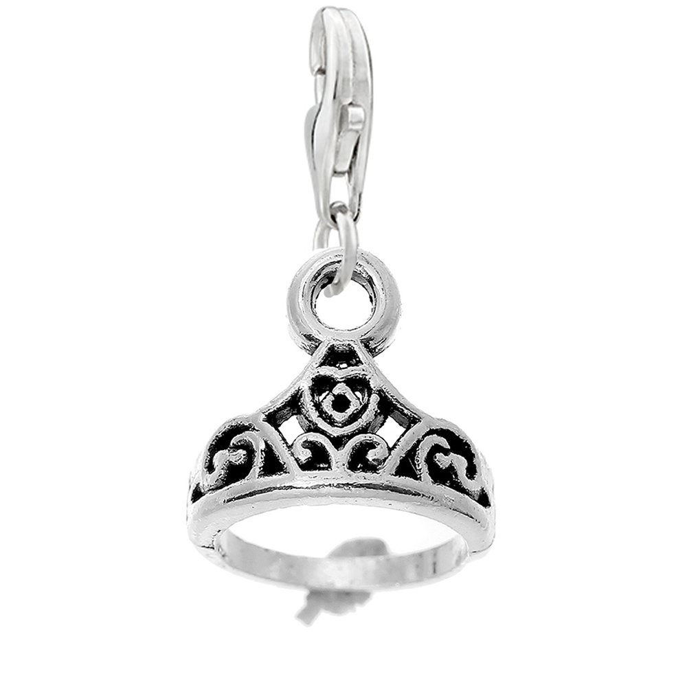 Sparkling Princess Crown Pendant Charm - Clip-On for Bracelets & Necklaces - Elegant Jewelry Gift for Women & Girls - Perfect for Parties, Weddings & Special Occasions