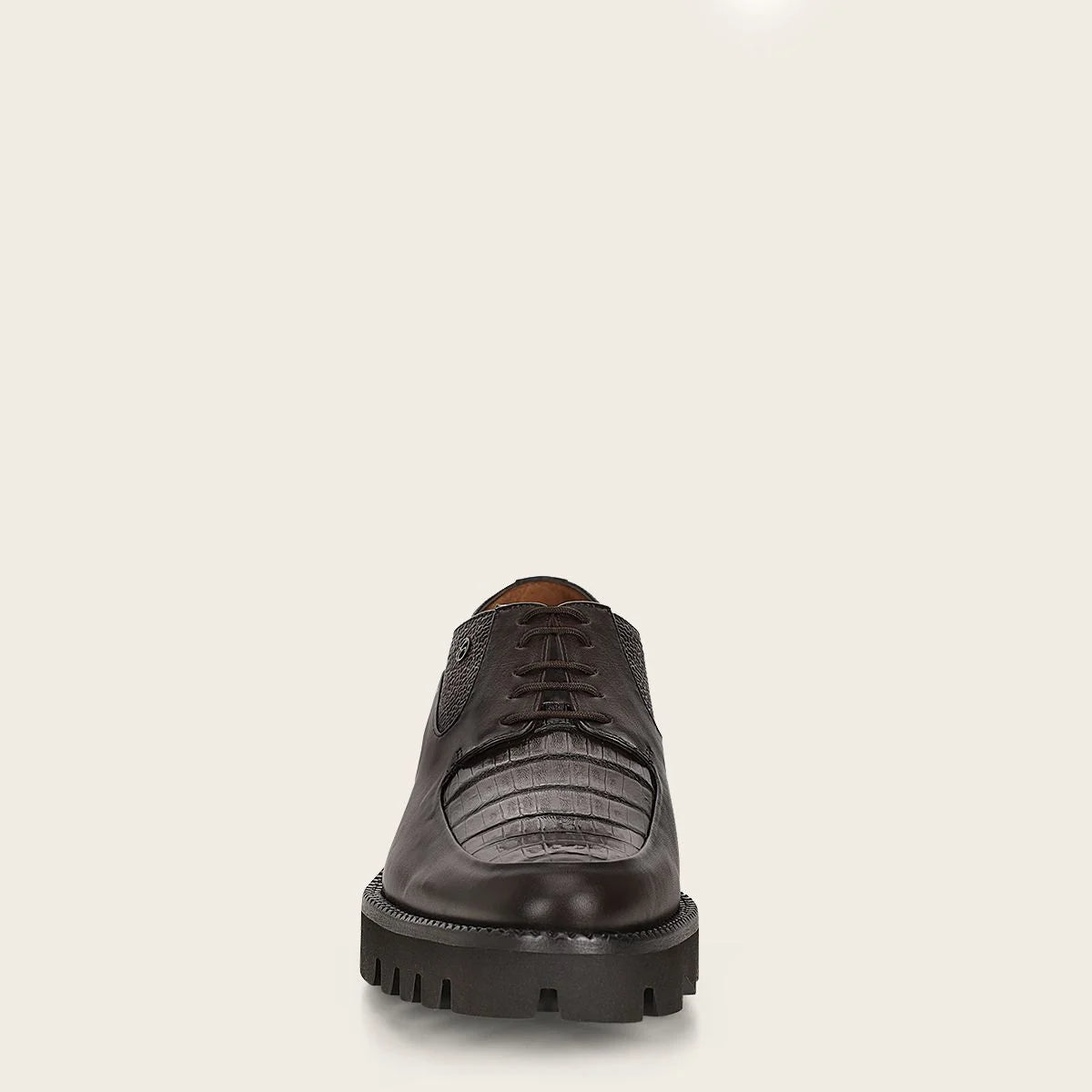 Franco Cuadra Men's Brown Casual Caiman Leather Platform Derby Shoes - Stylish & Comfortable for Work, Office & Everyday Wear