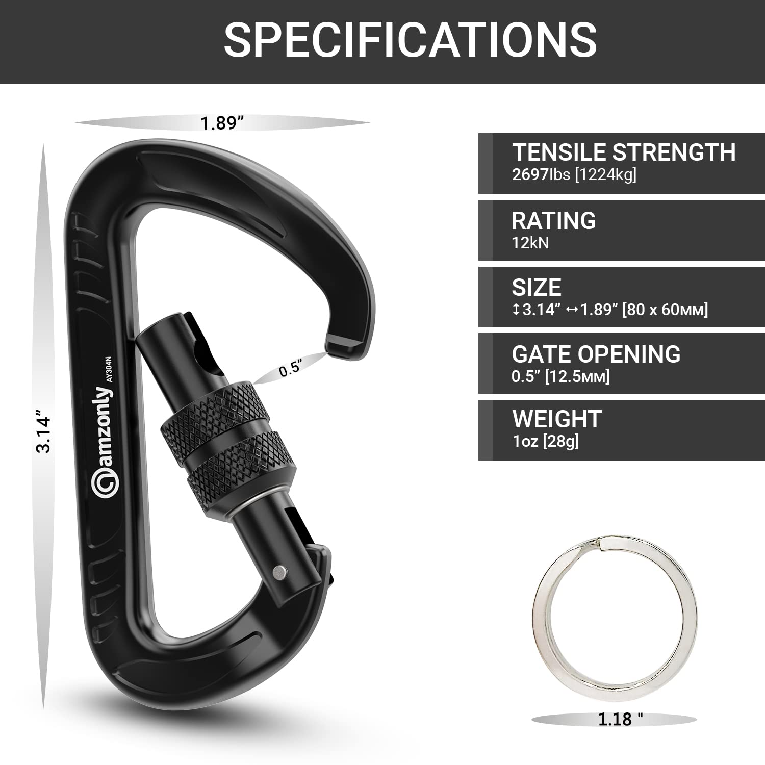 Heavy Duty Lightweight Locking Carabiner Clips - D Ring for Camping, Hiking, Outdoor, Gym & Hammocks | Secure Small Carabiners for Dog Leash, Harness & Key Chains | Perfect for Backpacking, Rock Climbing & Outdoor Gear Organization