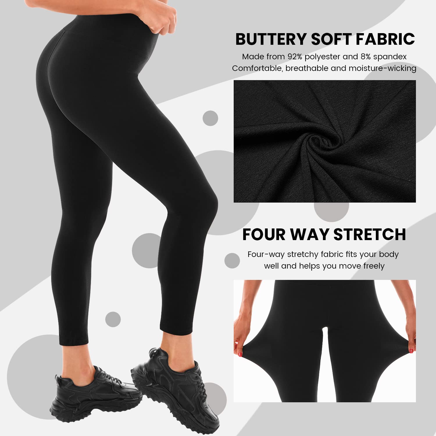 High Waisted Black Leggings for Women - Comfortable Workout & Yoga Pants with Tummy Control - Perfect for Gym, Running, Pilates and Lounge Wear