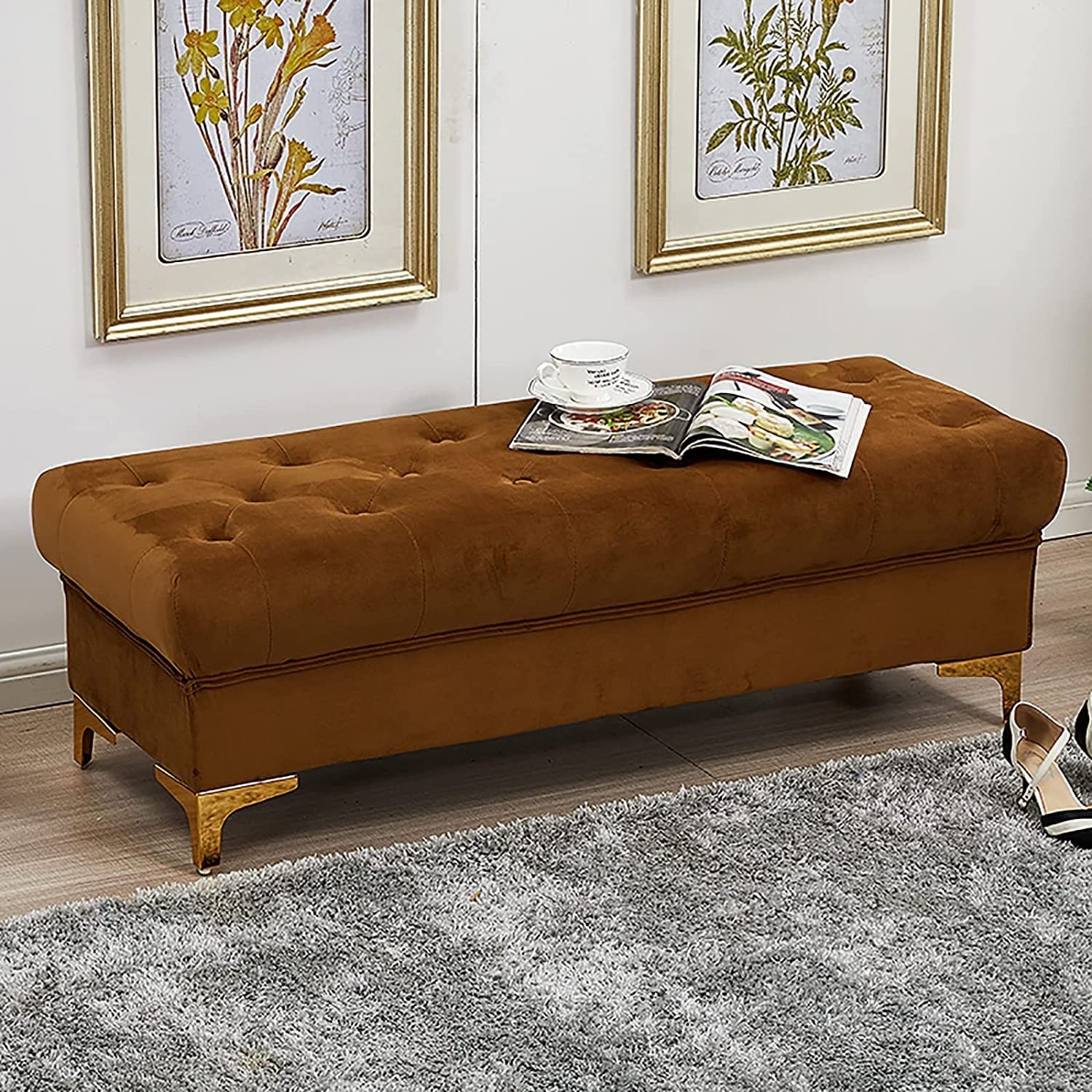 Luxury Velvet Storage Ottoman Bench with Premium Upholstery - Multifunctional Footstool, Shoe Bench & Seat for Bedroom, Living Room & Hallway - Perfect for Small Space Organization & Extra Seating