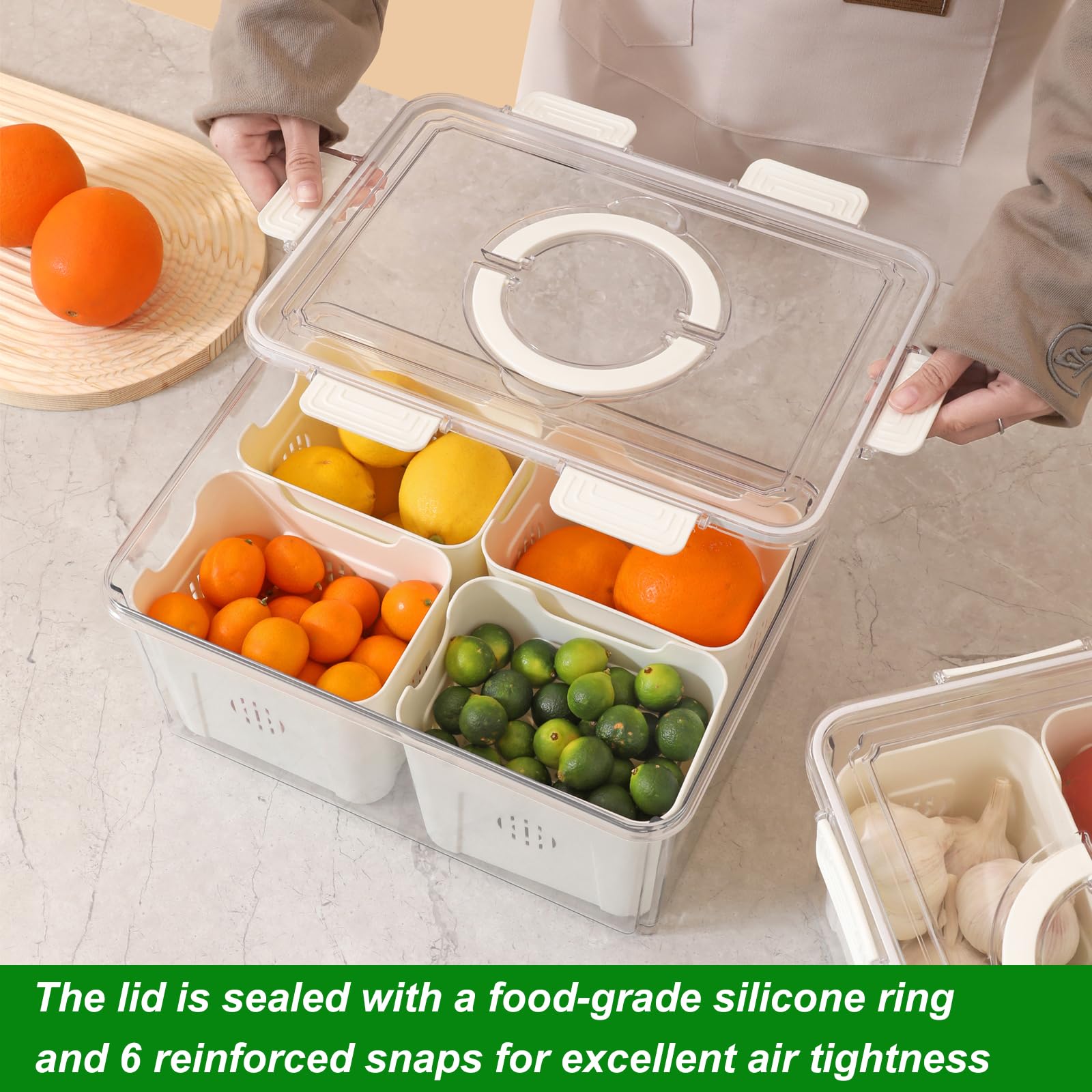 Taiuloo 4-Pack Airtight Food Storage Containers for Refrigerator - BPA-Free Plastic with Lids & Handles, Removable Colanders for Fruits, Vegetables, Berries | Fridge Organizer, Meal Prep, Leftovers Storage