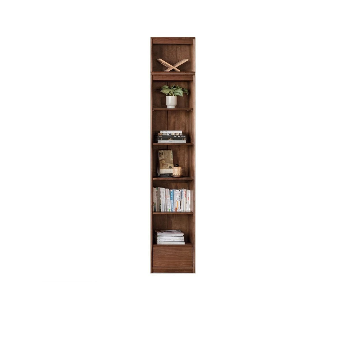 Solid Black Walnut Wood Bookcase with Glass Doors - Stylish Display & Storage Cabinet for Living Room, Office, or Library