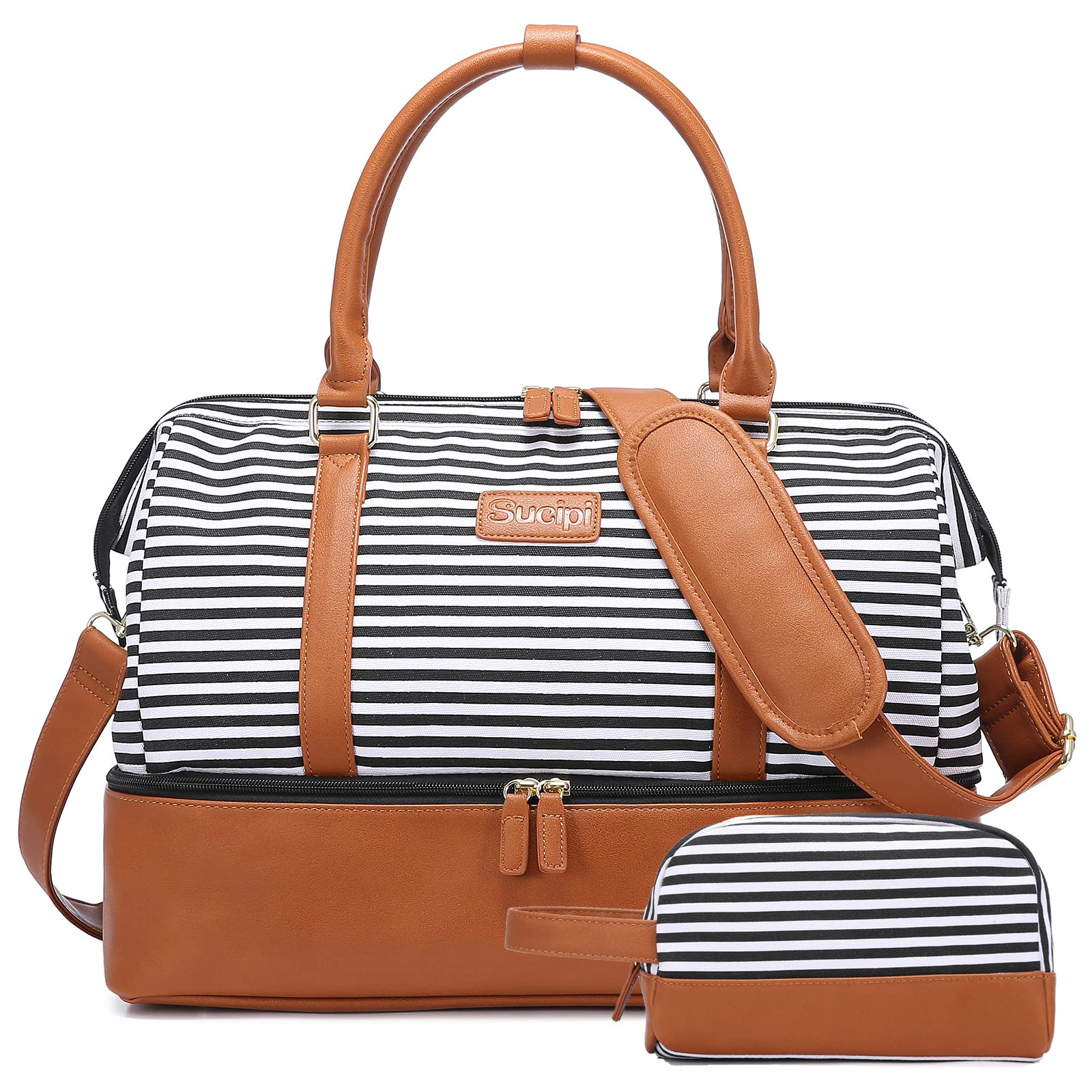 Sucipi Women's Canvas Weekender Travel Duffel Bag with Shoe Compartment & Toiletry Pouch - Perfect Carry-On Overnight Bag for Travel, Gym, Hospital, and Daily Use