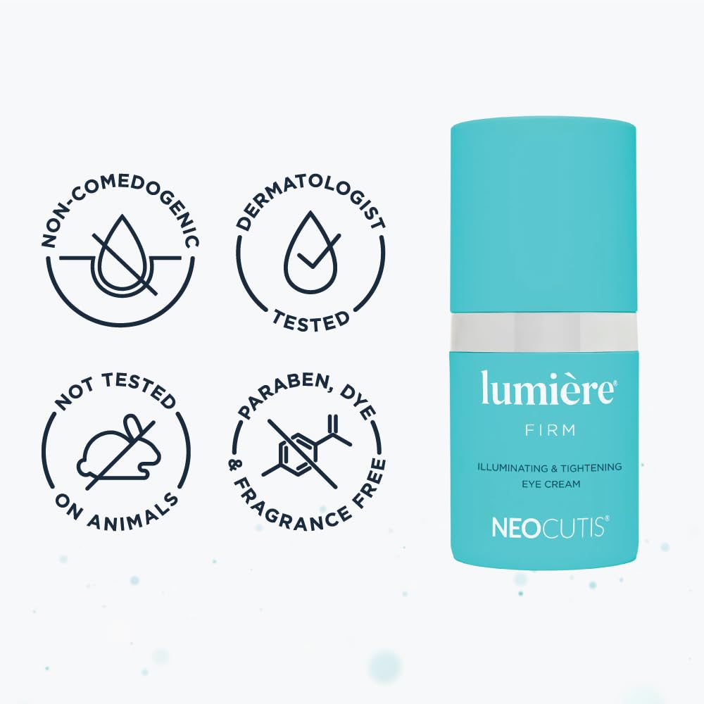 Neocutis Lumiere Firm Anti-Aging Eye Cream - Brightens Dark Circles, Reduces Puffiness & Wrinkles - Hydrating & Soothing Formula - Travel Size 15ml/0.5oz - Perfect for Night Routine, Morning Refresh & On-The-Go Skincare