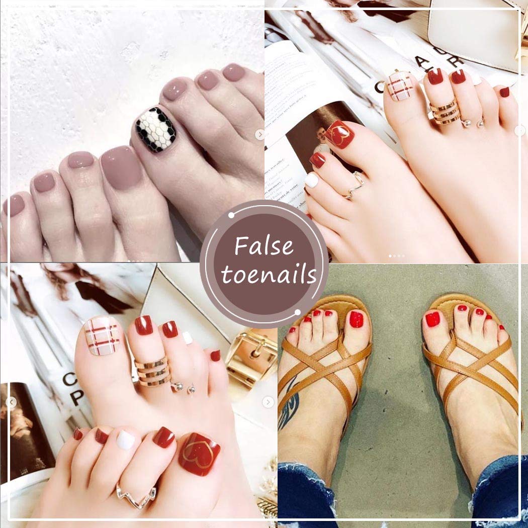 Outyua Glossy Black Short Square Press-On Nails - Shimmer Acrylic Full Cover False Toes for Women | Beach Party, Pedicure, Summer Vacation & Special Occasions
