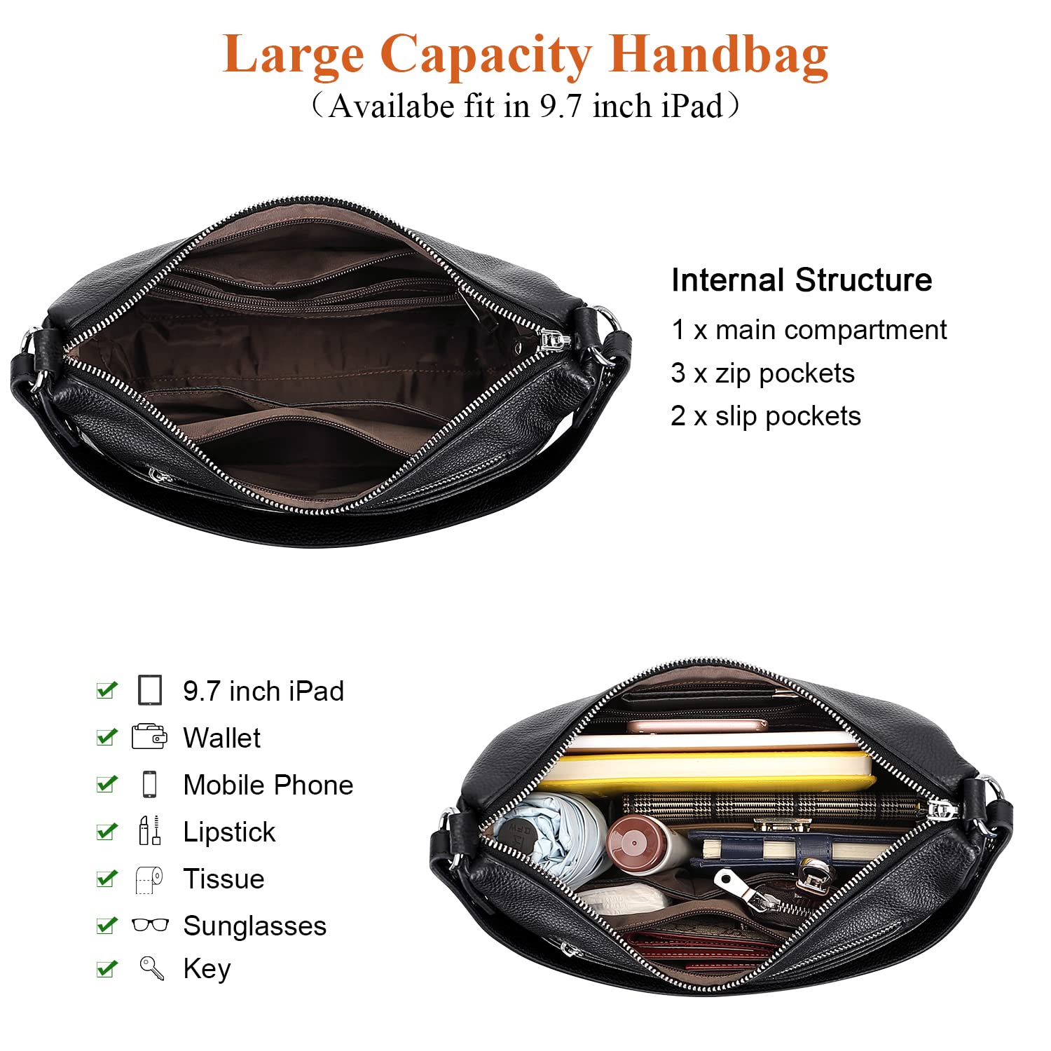 Premium Soft Leather Crossbody Bags for Women - Multi-Pocket Shoulder Purse & Messenger Bag - Stylish Everyday Carry for Work, Travel & Shopping
