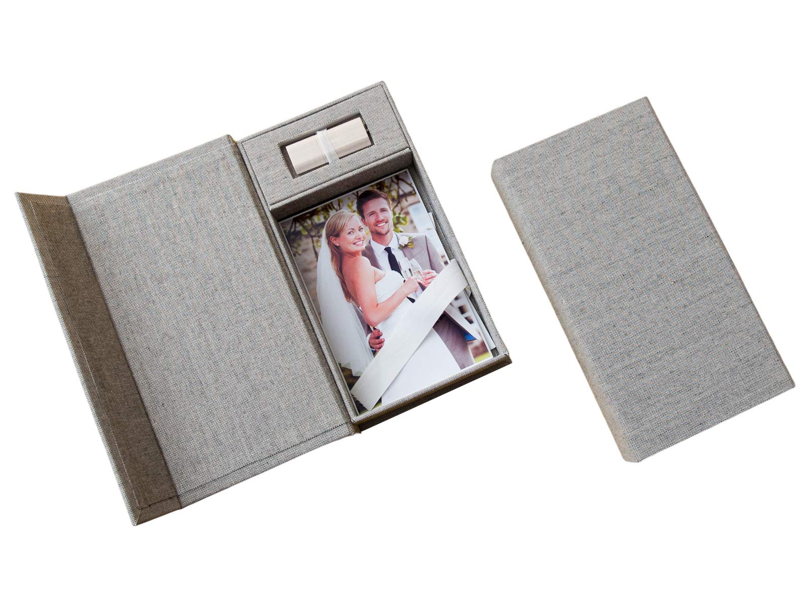 Elegantdisk Wedding USB Storage Box - Grey Linen Photo Keepsake Box for Bridal Shower, Anniversary & Special Occasions (USB Flash Drive Not Included)