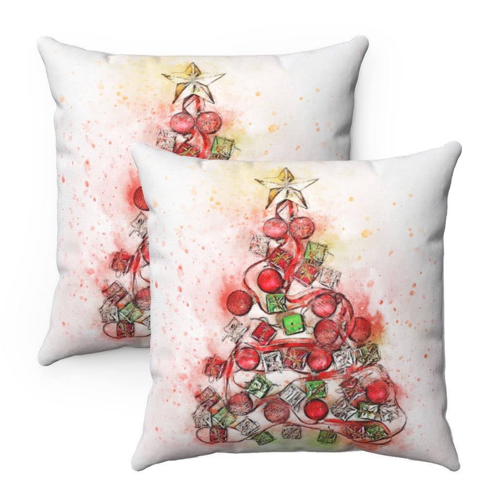 16 Inch Christmas Tree Holiday Decorative Throw Pillows Set of 2 - Soft Festive Couch Cushions with Removable Covers & Inserts - Perfect for Sofa, Bedroom, and Holiday Home Decor