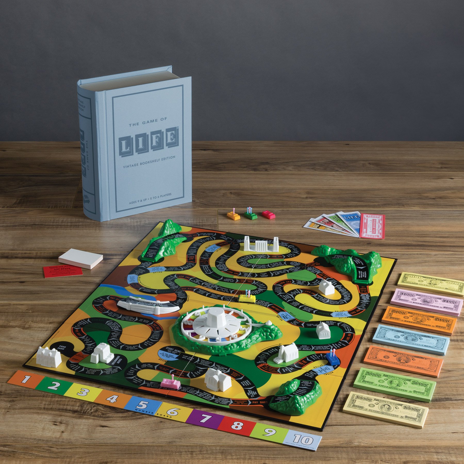 WS Game Company The Game of Life Vintage Bookshelf Edition Board Game - Classic Family Strategy Game for Adults & Kids - Perfect for Game Nights, Family Gatherings & Nostalgic Fun