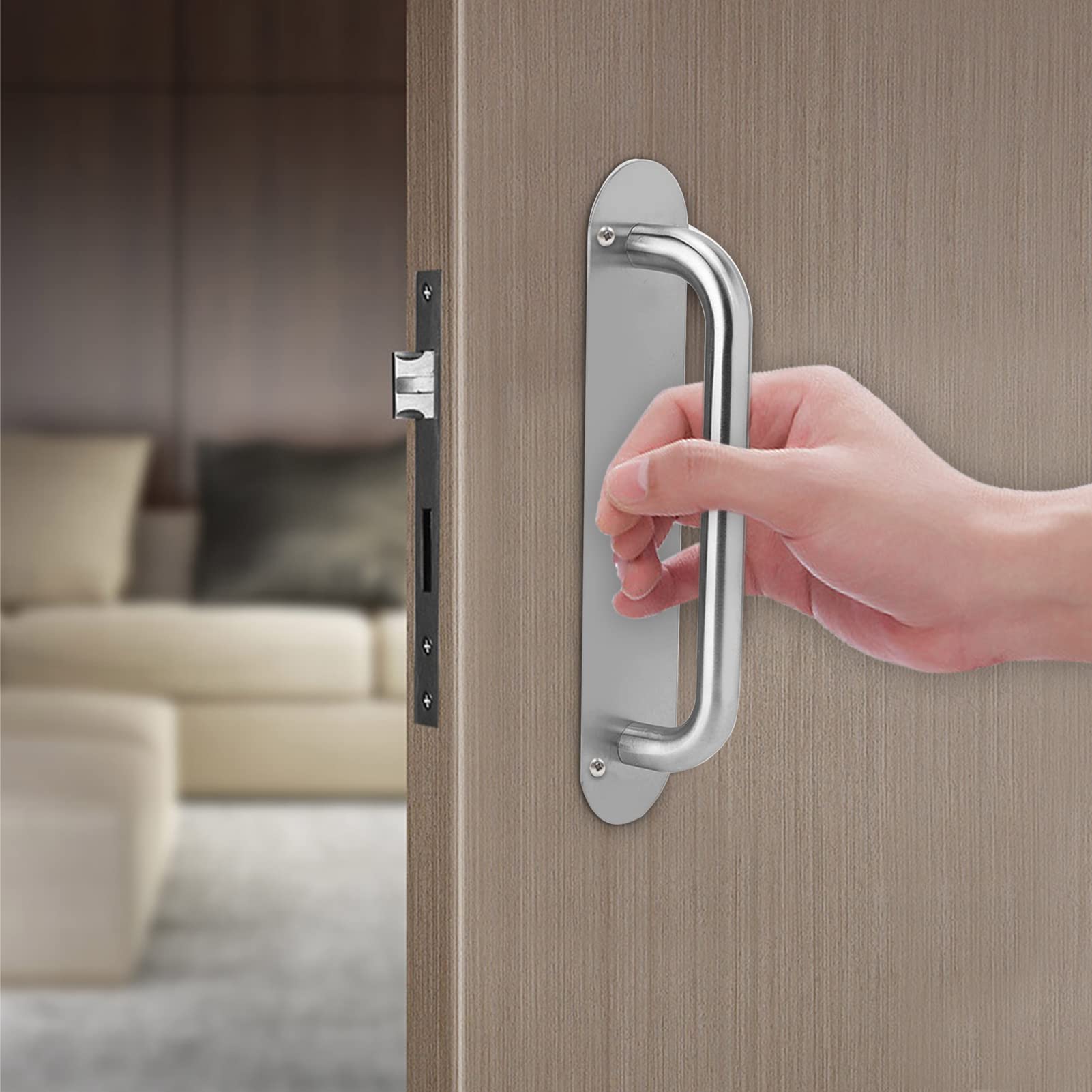 Stainless Steel Commercial Door Handle - Heavy Duty Push and Pull Plate with Screws for Fire Doors, Malls & Supermarkets (Oval L) - Ideal for High Traffic Entrances, Office Buildings & Retail Stores