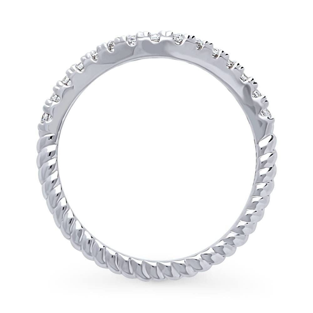 BERRICLE Sterling Silver Woven Wedding Band Set - Round Cut Cubic Zirconia CZ Wishbone Curved Half Eternity Ring for Women, Rhodium Plated Size 4-10 - Perfect for Anniversaries, Engagements & Bridal Jewelry Gifts