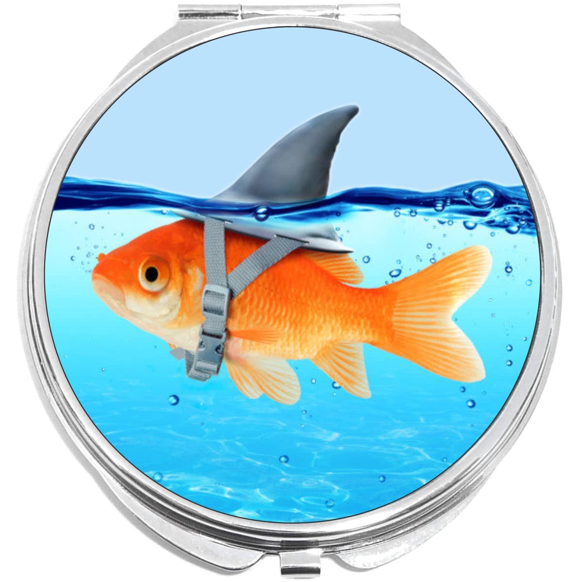 Portable Shark Fin Folding Mirror with Compact Case - Perfect for Makeup On The Go, Travel, and Purse Essentials | Ideal for Touch-Ups at Home, Office, Gym & Traveling