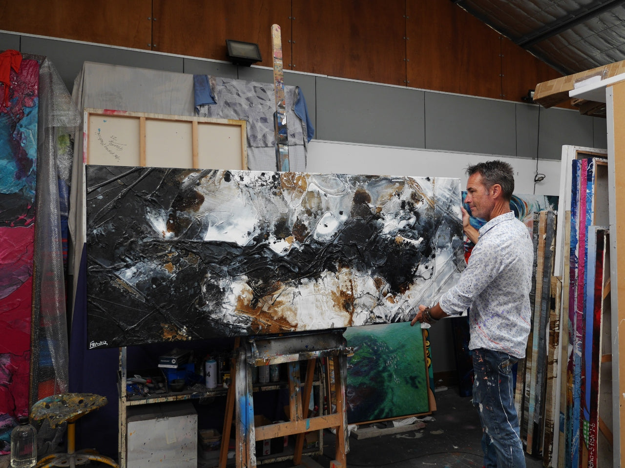 Charcoal and Ice 200cm x 80cm Textured Abstract Canvas Art - Modern Wall Decor for Living Room, Bedroom & Office
