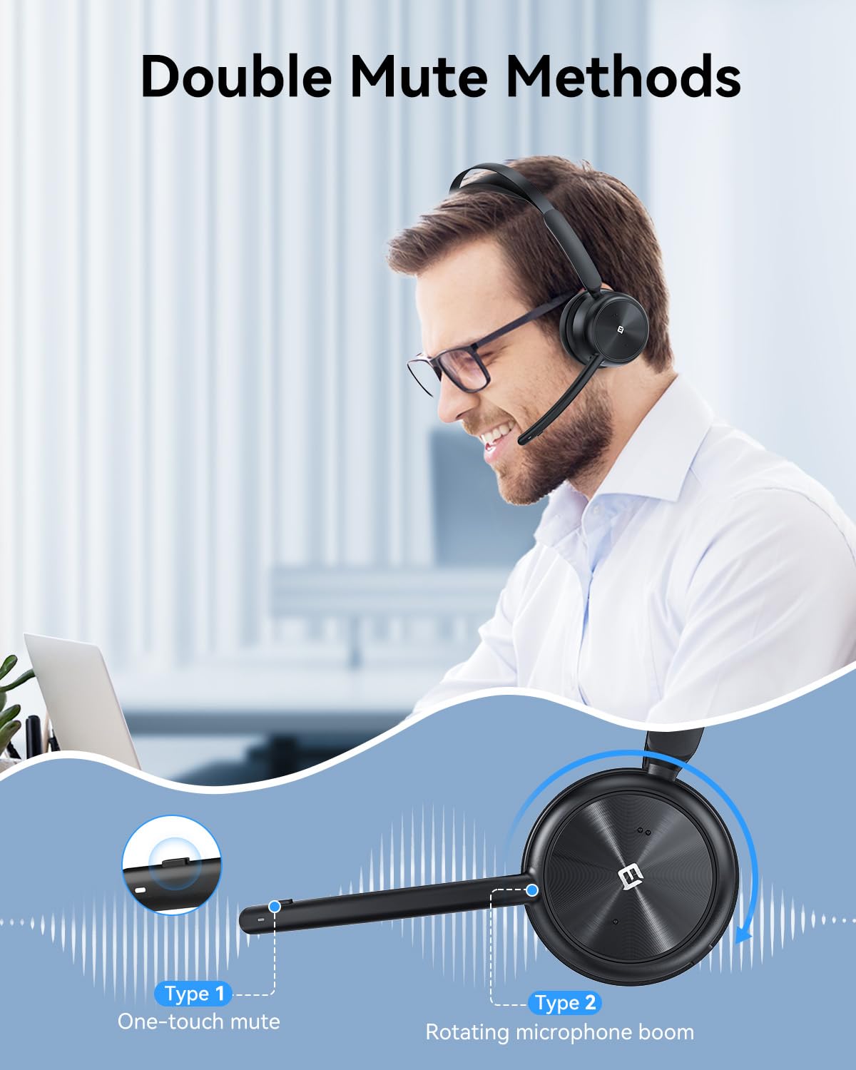EMEET HS80 (Gen2) Wireless Bluetooth Headset with Noise Canceling Mic, Charging Base & USB Dongle - 46H Battery for PC, Call Center, Zoom, Skype - Perfect for Remote Work, Online Meetings & Customer Service