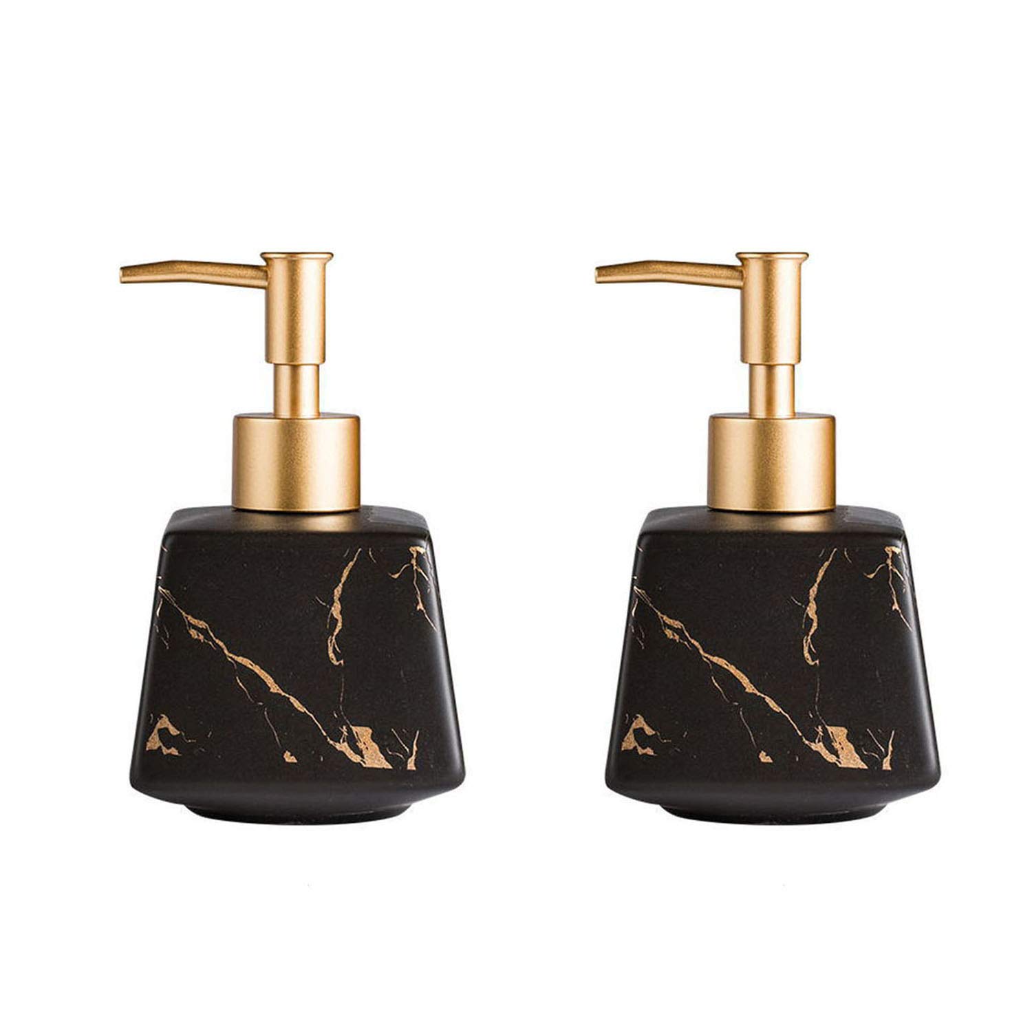 Premium Ceramic Soap Dispenser with Gold Pump - 8oz Square Bathroom Liquid Soap Bottle for Hand Soap, Lotion & Shampoo - Elegant Black & White Design - Perfect for Modern Bathrooms, Spa-Like Showers & Luxury Vanities